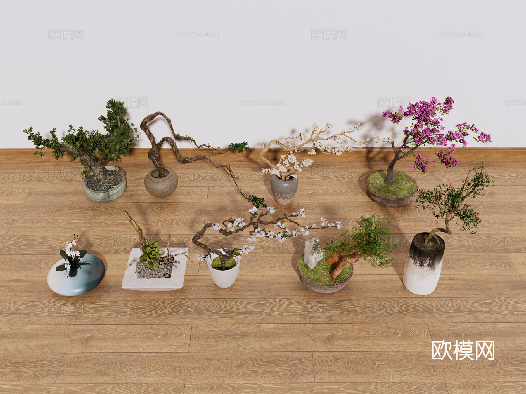 花艺 花卉 盆景 干枝 装饰摆件su模型