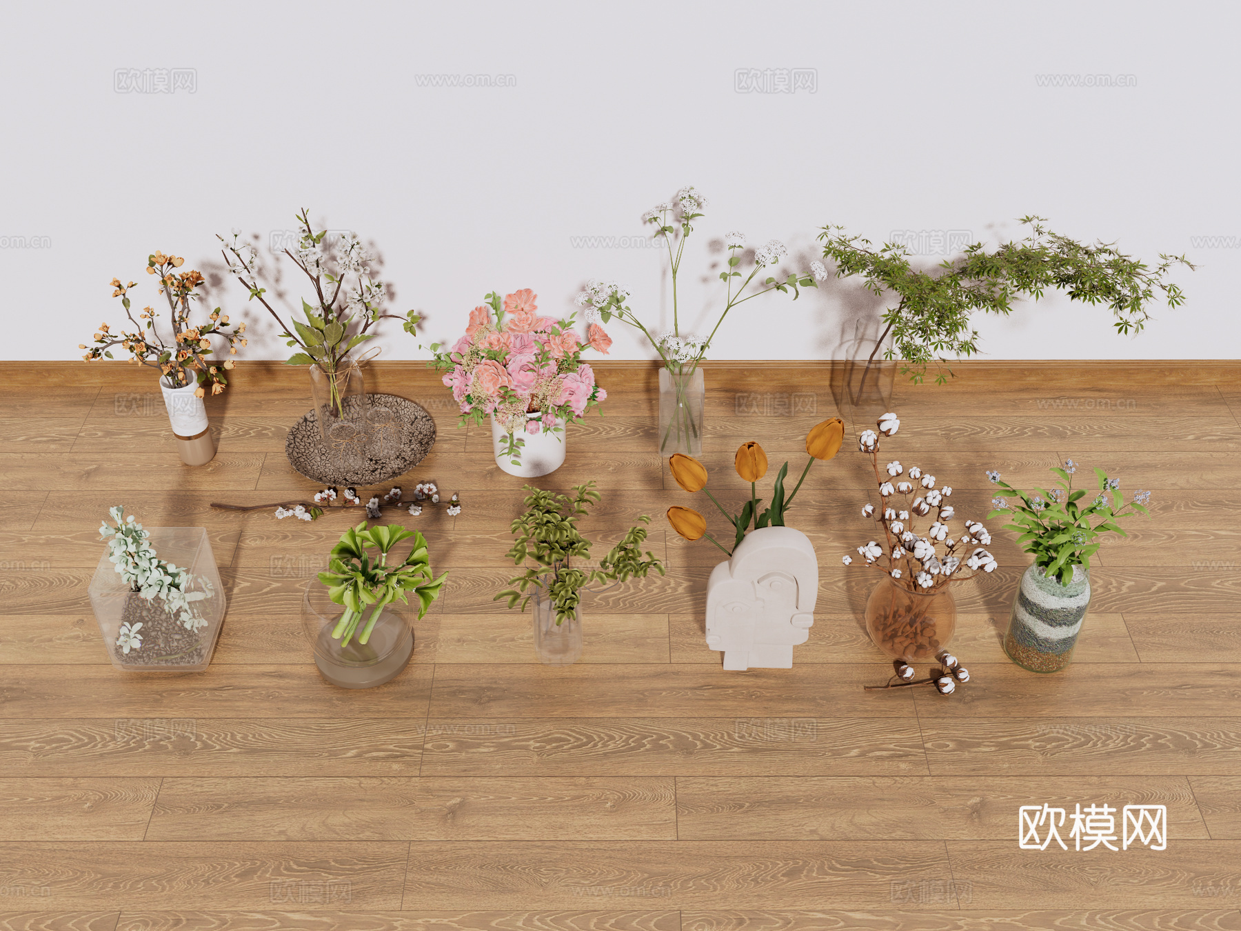 花艺 花卉 盆景 干枝 装饰摆件su模型