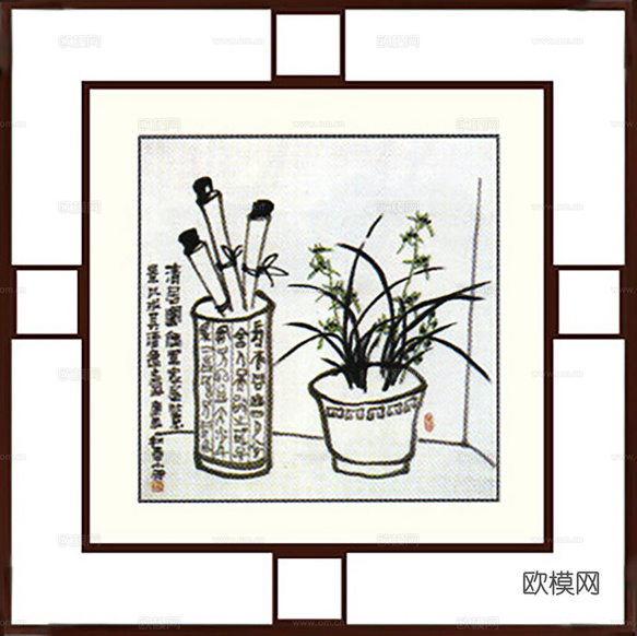 中式装饰画挂画书法字画下载(渲染图3)