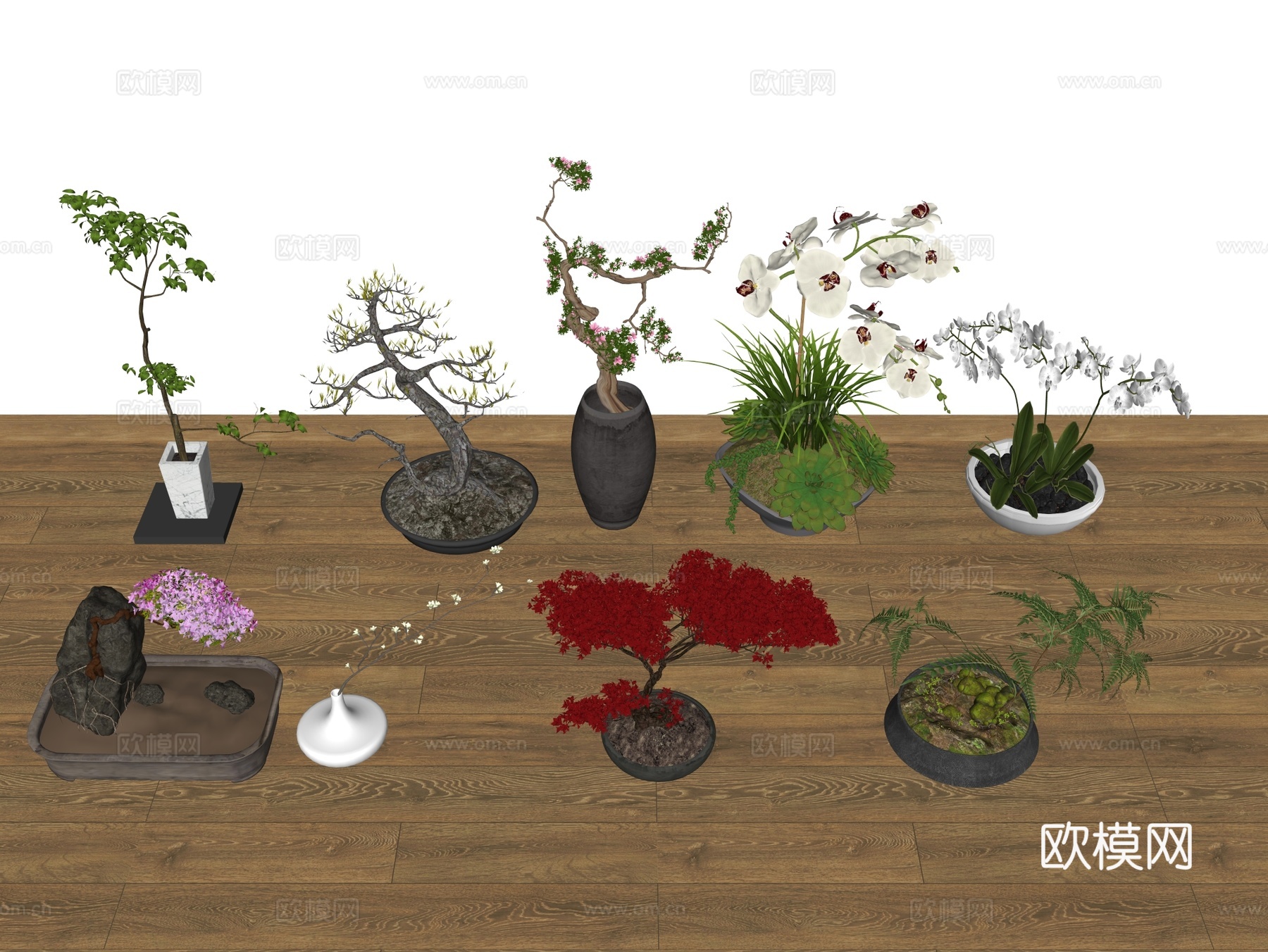 花艺 花卉 盆景 干枝 装饰摆件su模型