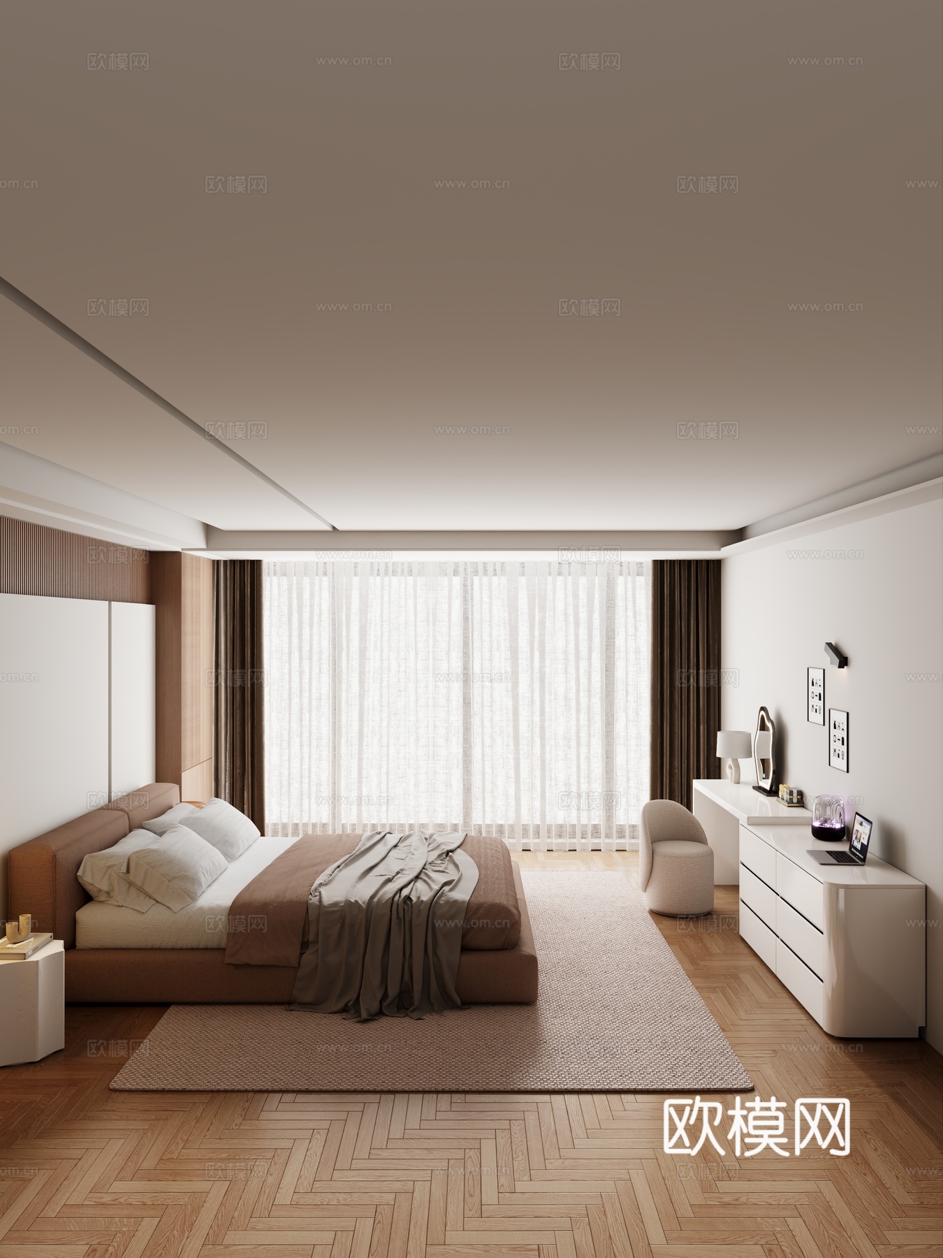 奶油风梳妆台 妆凳组合 梳妆台 妆凳 镜子 装饰品 挂画3d模型