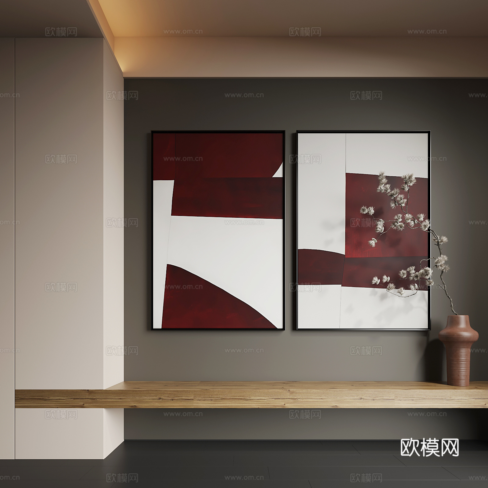 现代挂画  现代抽象挂画   现代组合画     现代极简3d模型
