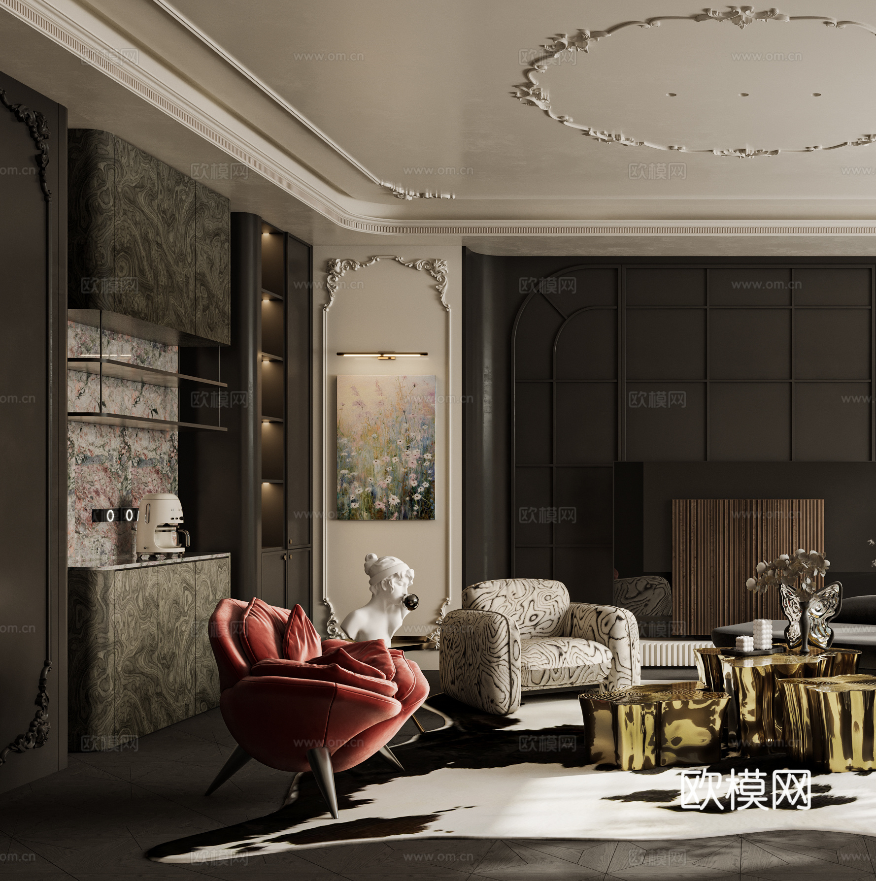 法式客厅3d模型下载（渲染图2）