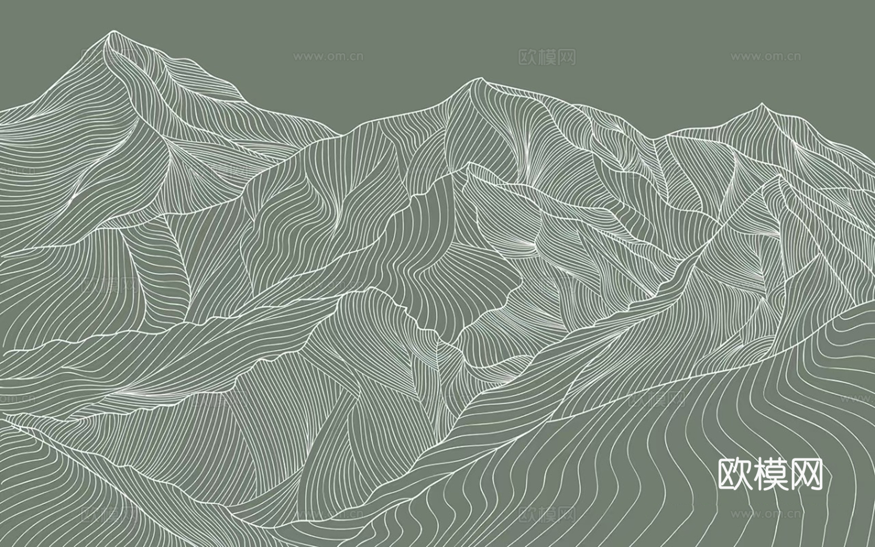 绿色抽象山形线条壁画