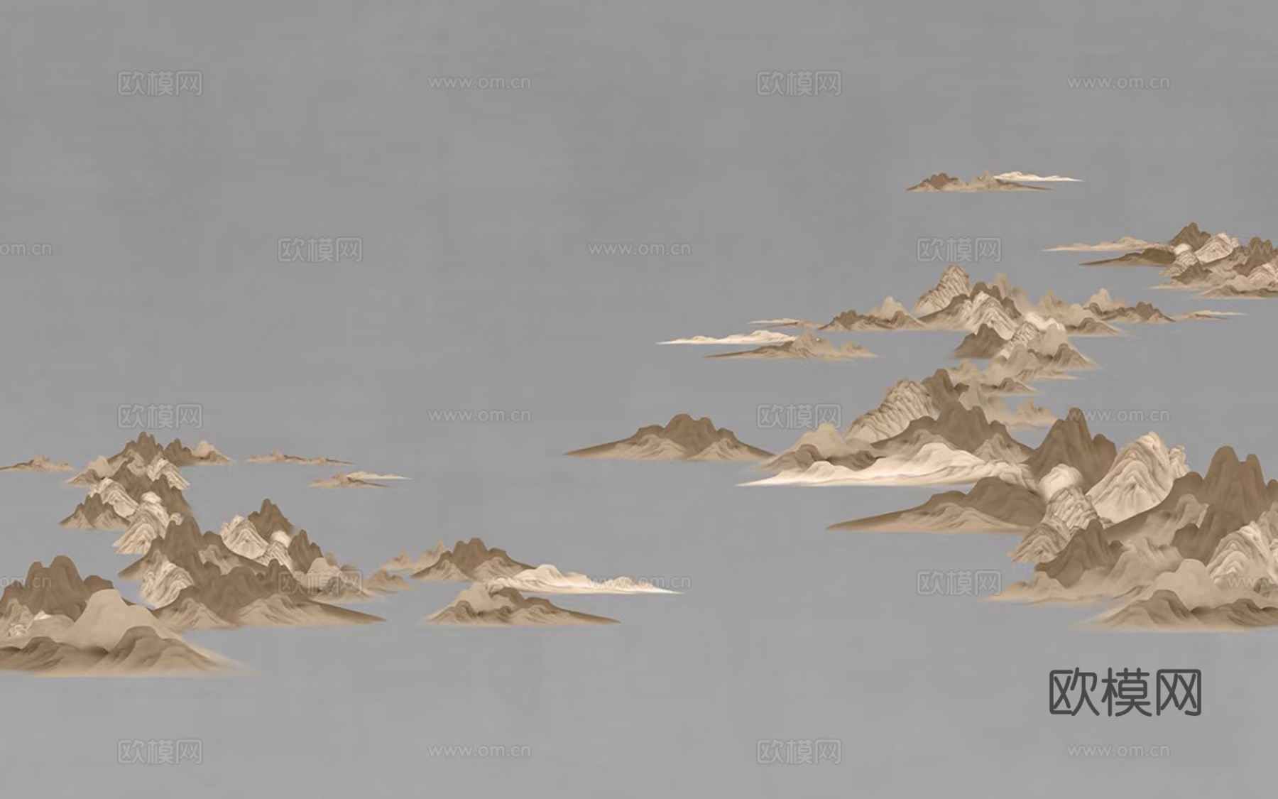 新中式浅灰色山水壁画