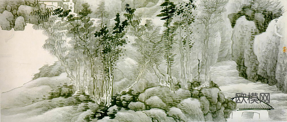 中式装饰画挂画书法字画下载(渲染图1)
