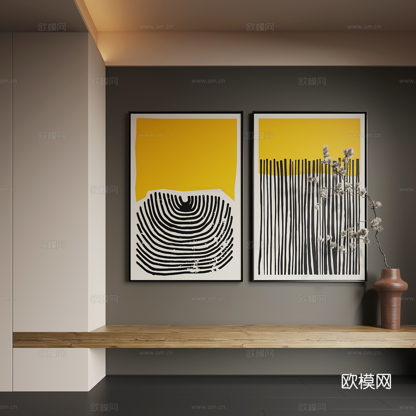 现代挂画  现代抽象挂画   现代组合画     现代极简3d模型