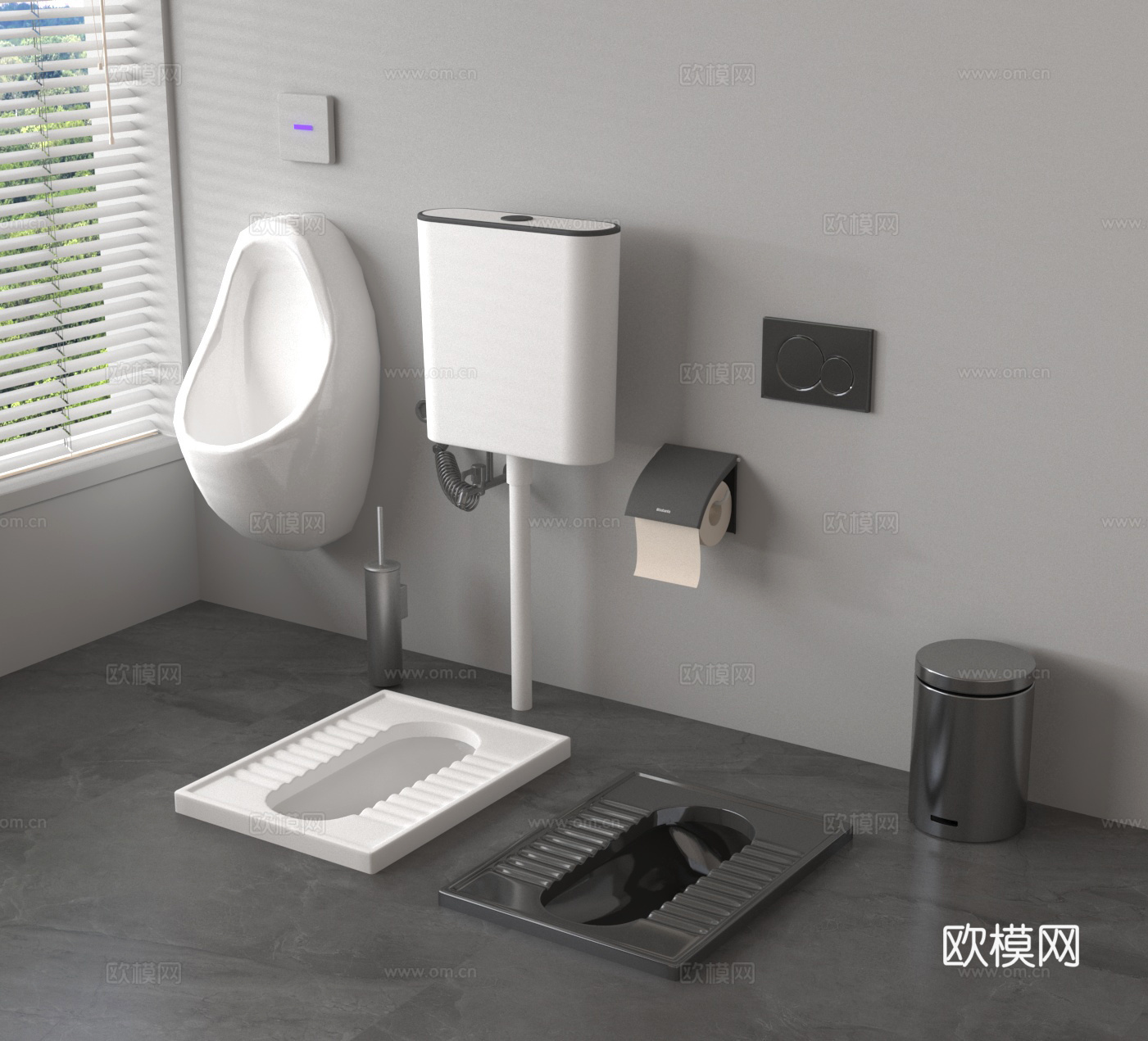 蹲便器 小便器 小便斗 垃圾桶3d模型