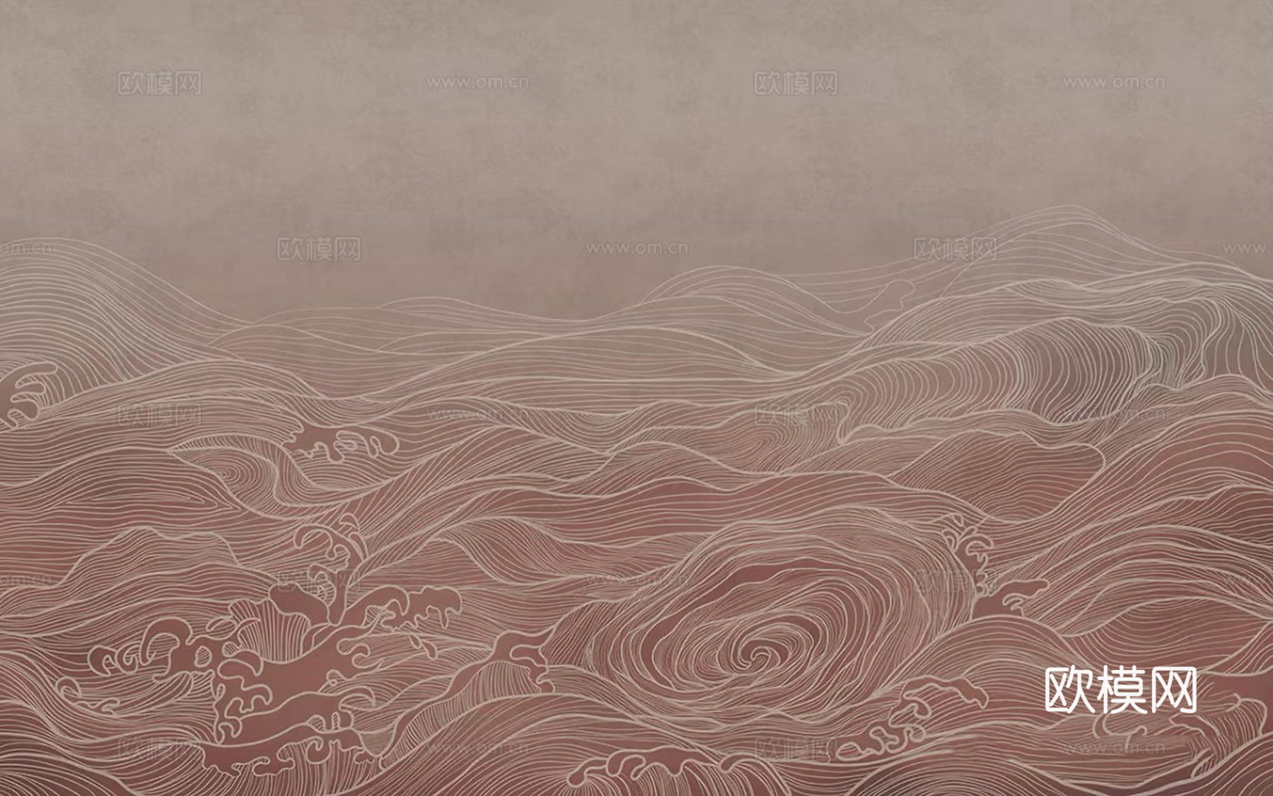 新中式红色海浪壁画