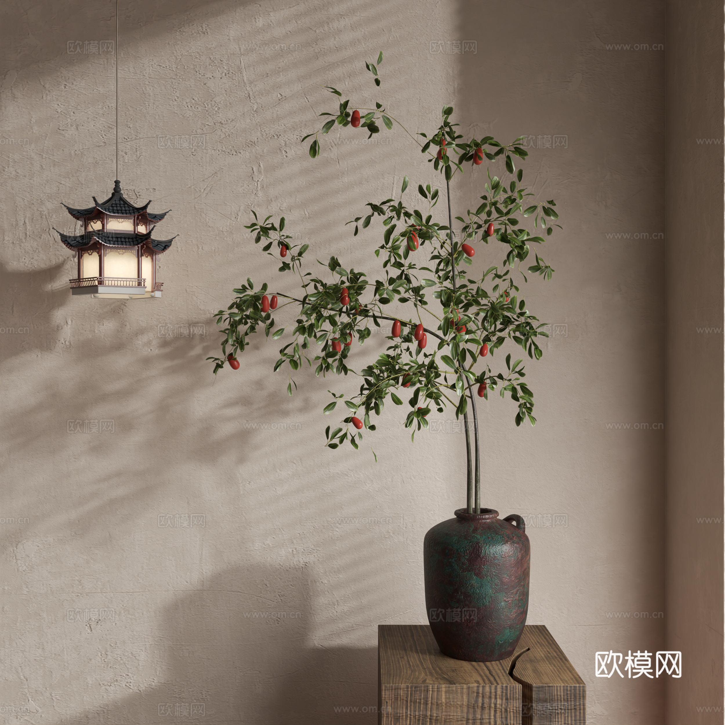 侘寂花艺 中古花艺 新中式花艺 现代花艺 花瓶3d模型