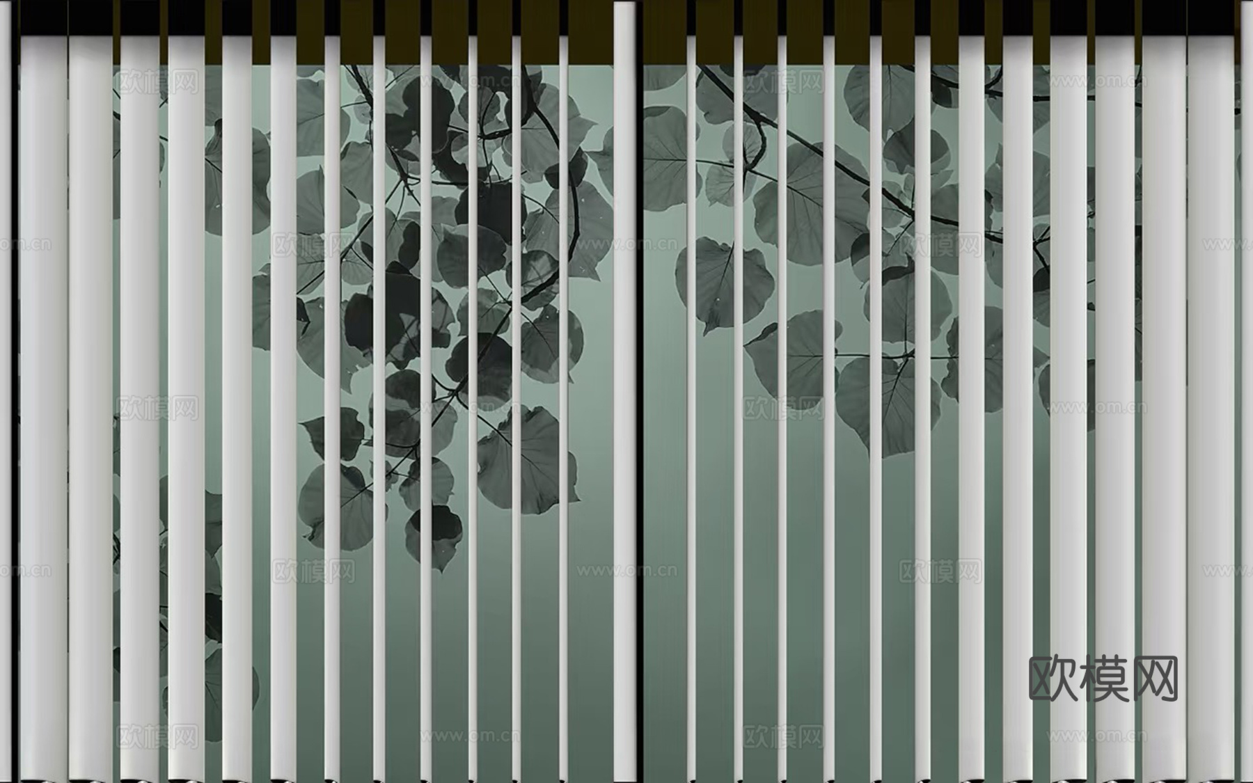 轻奢绿色抽象格栅艺术壁画