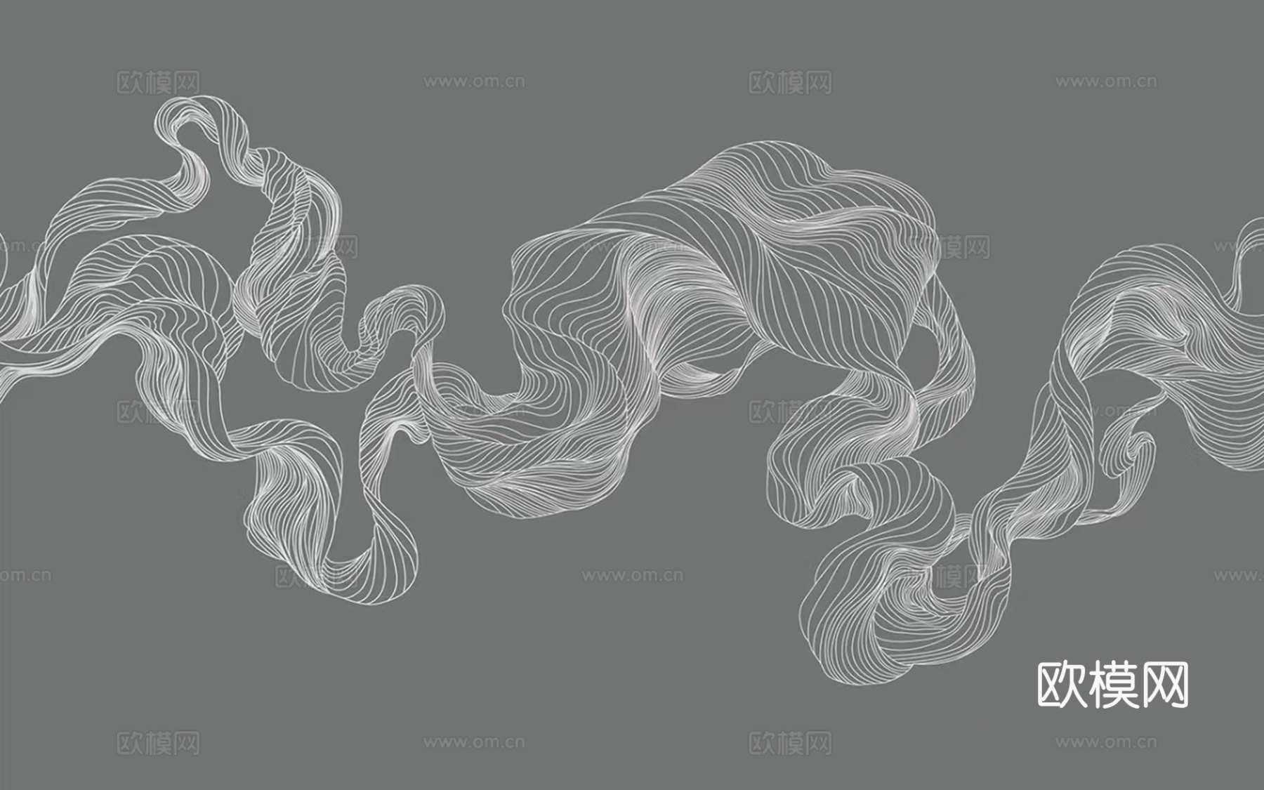 轻奢灰蓝色抽象几何线条壁画