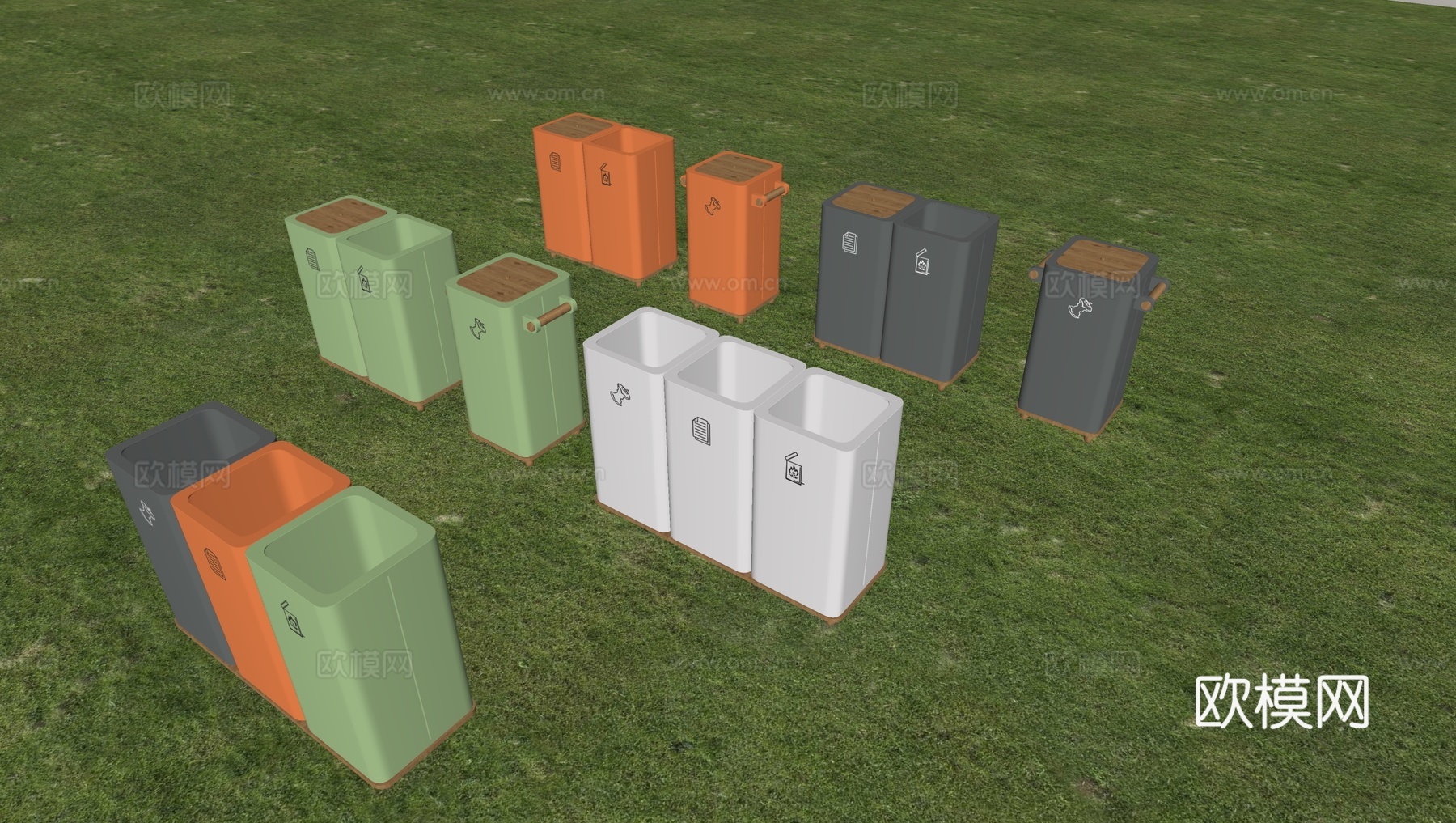 户外垃圾桶垃圾箱 分类垃圾桶su模型下载（渲染图2）