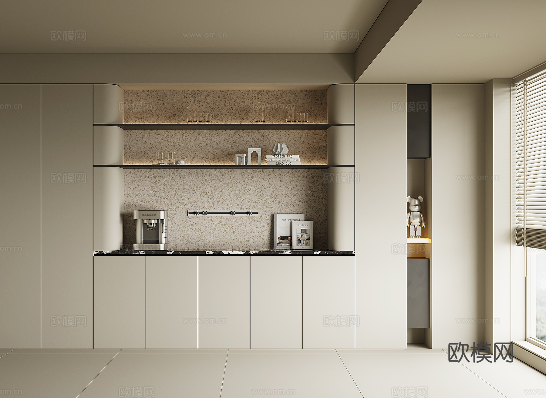 现代酒柜餐边柜su模型下载（渲染图1）