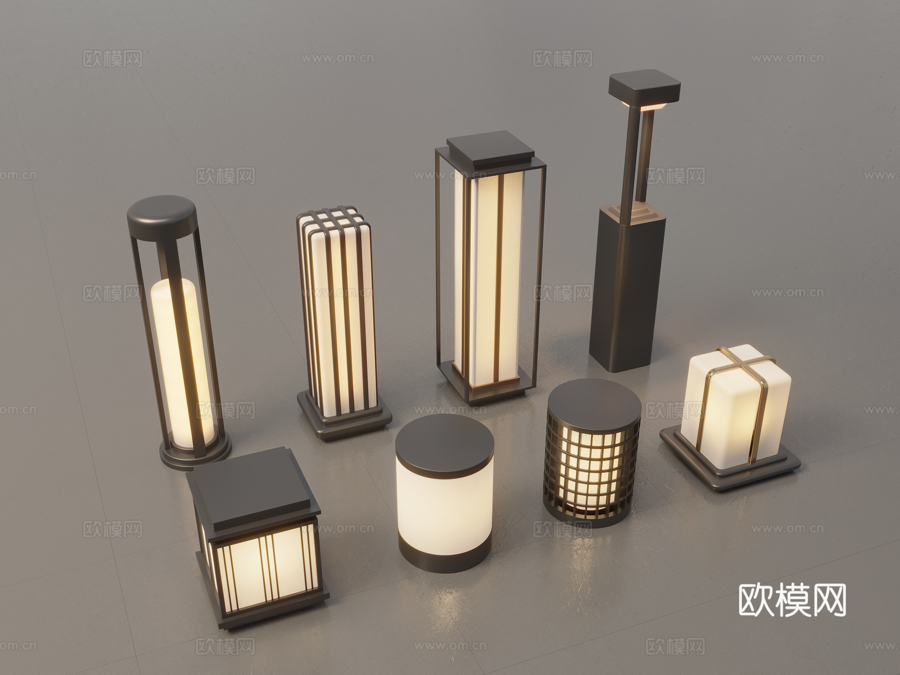 现代中式景观灯 草坪灯 庭院灯 户外灯组合3d模型