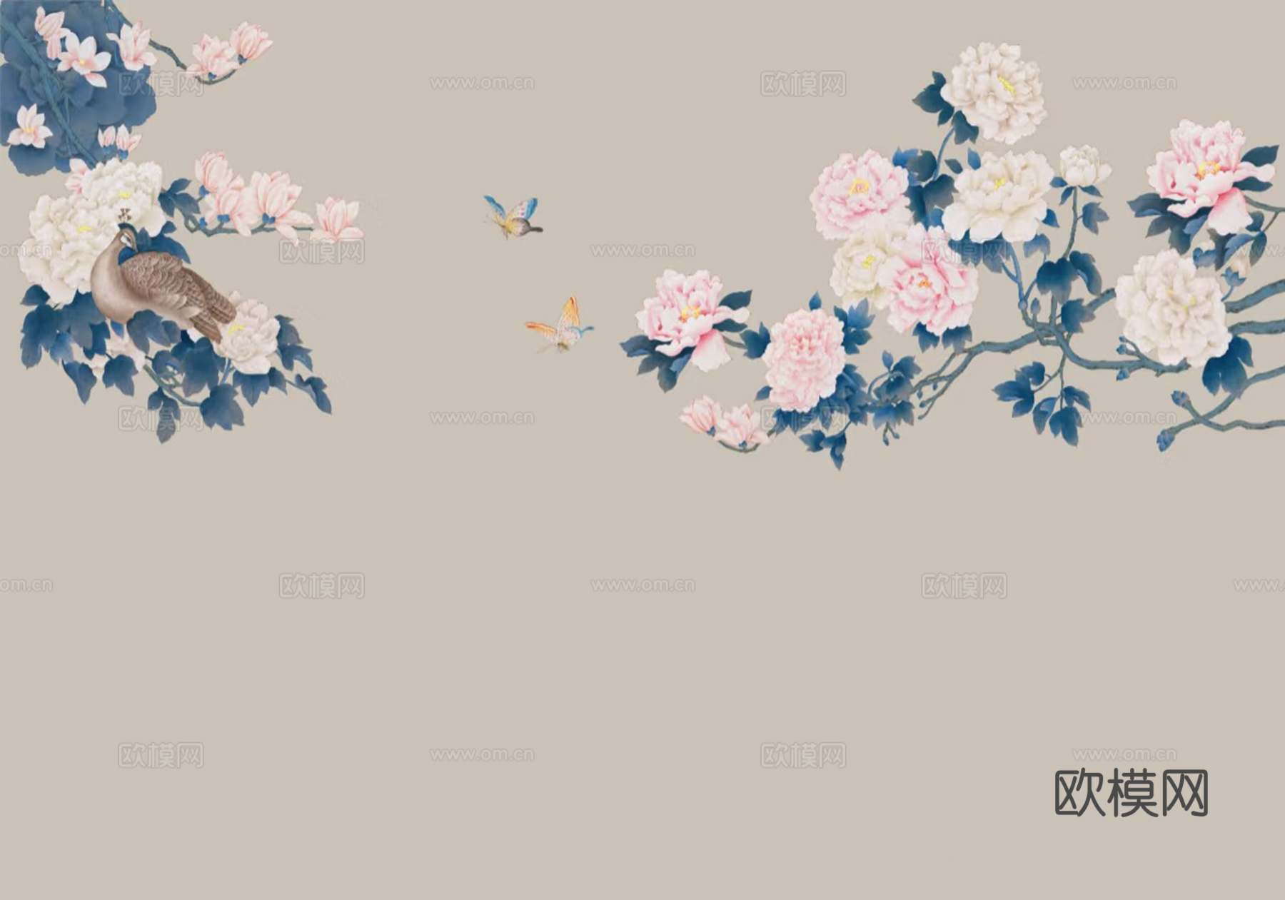 新中式花鸟壁画