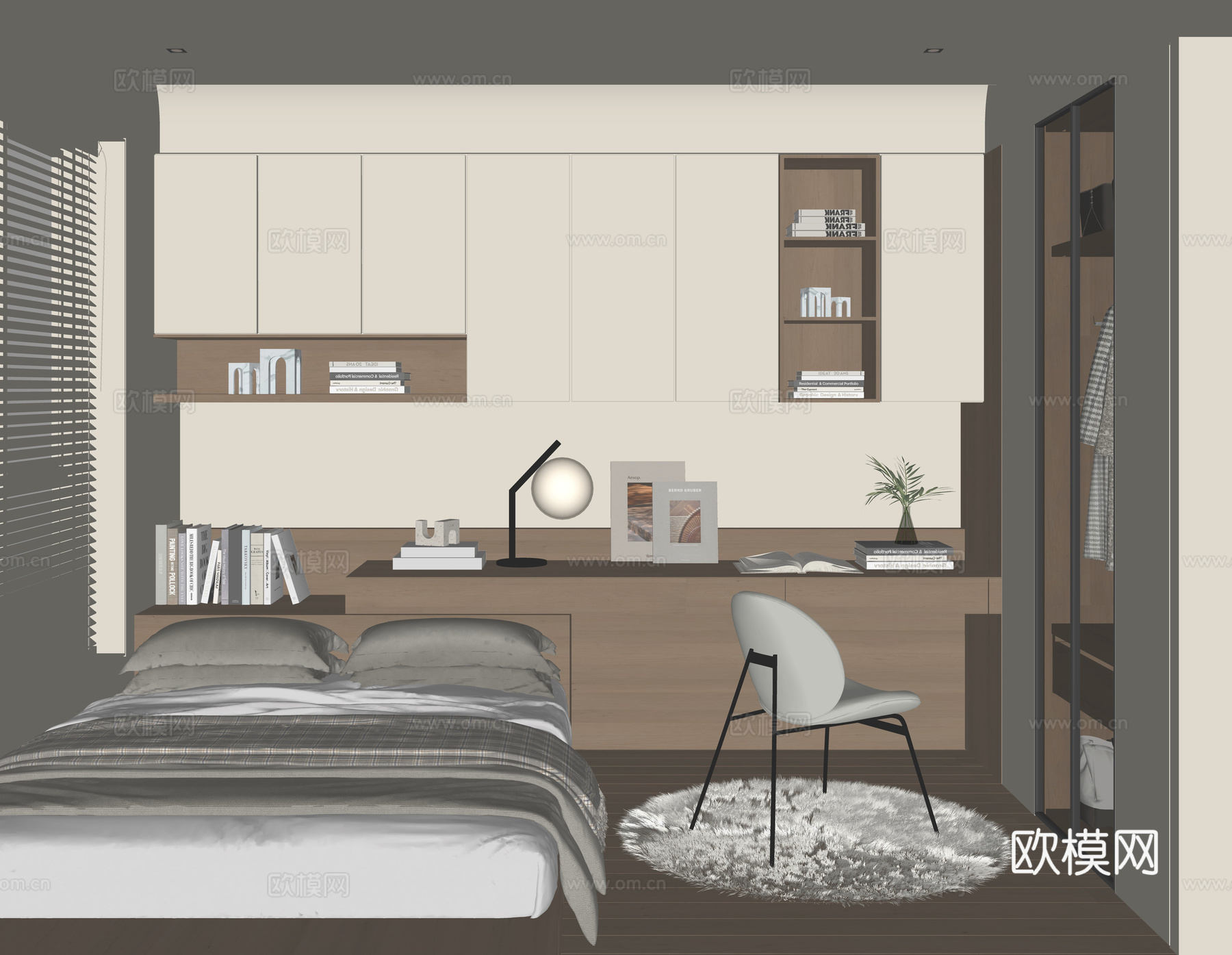 现代榻榻米卧室su模型