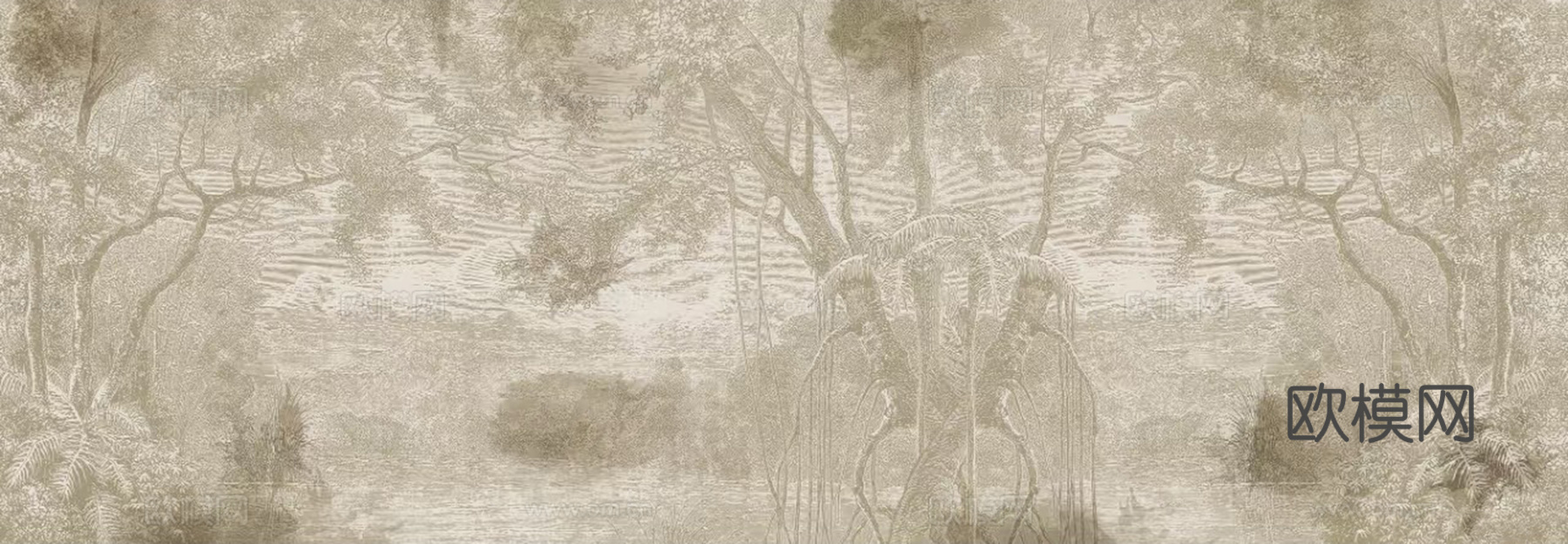 欧式复古森林植物壁画