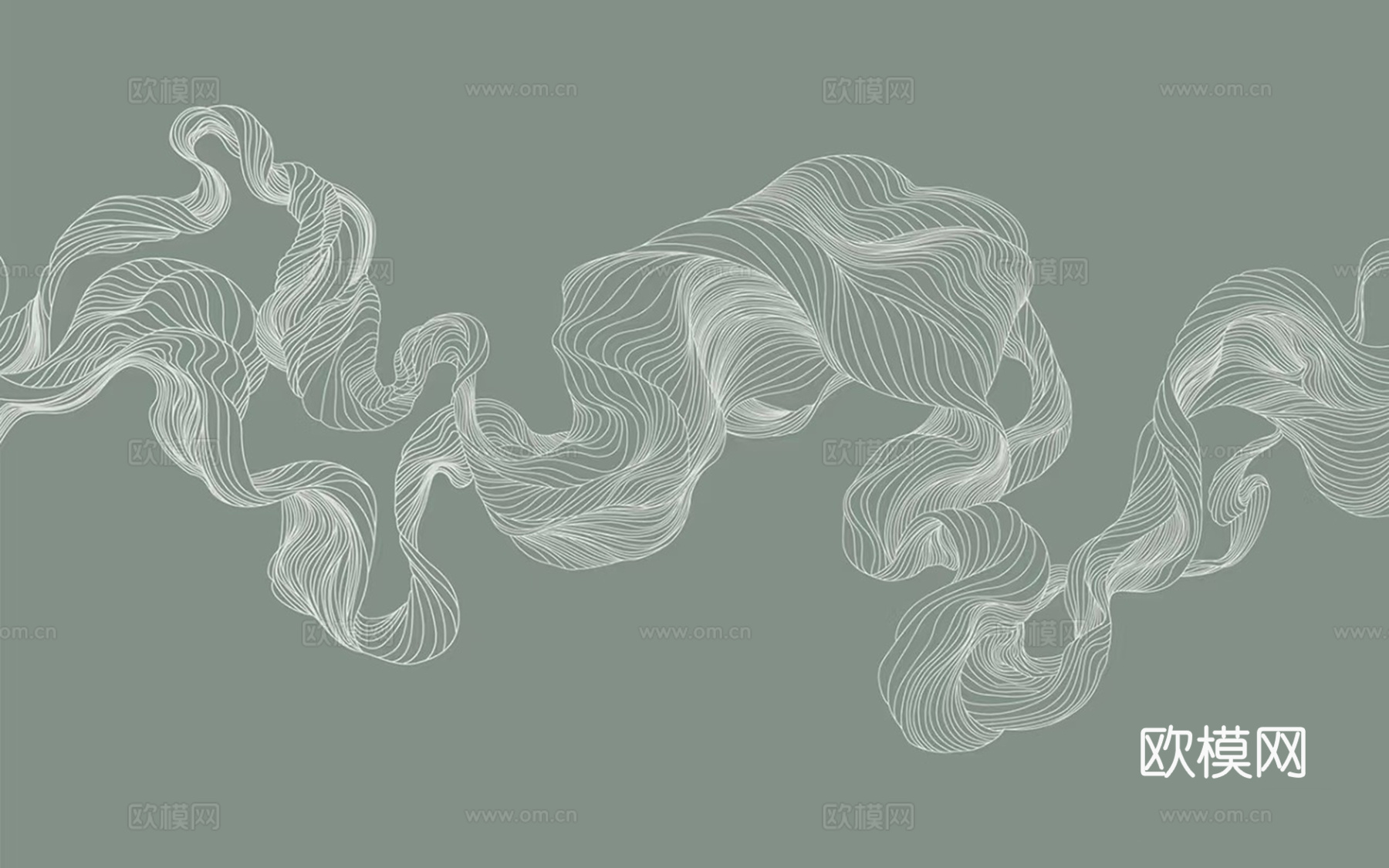 轻奢绿色抽象几何线条壁画