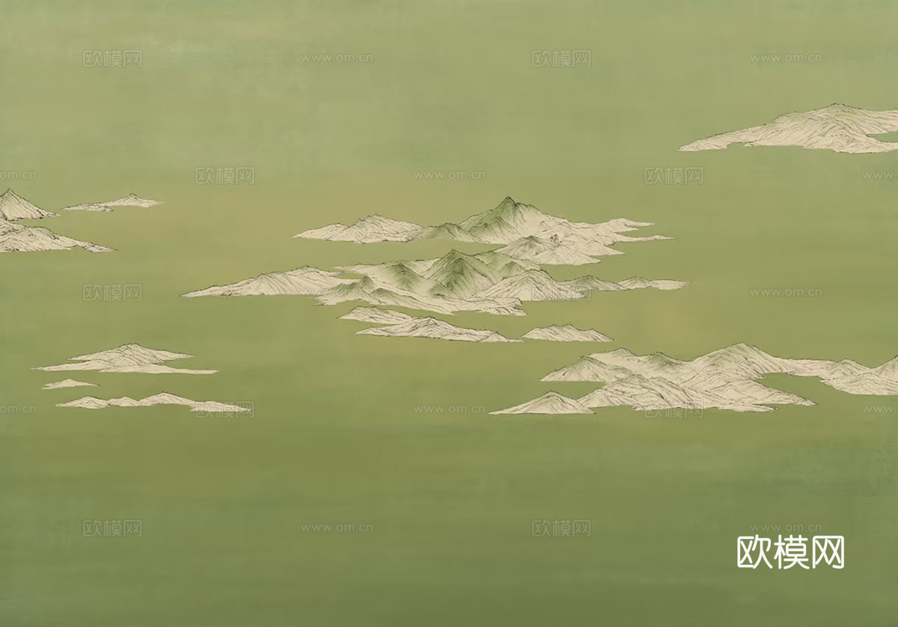新中式绿色山水壁画
