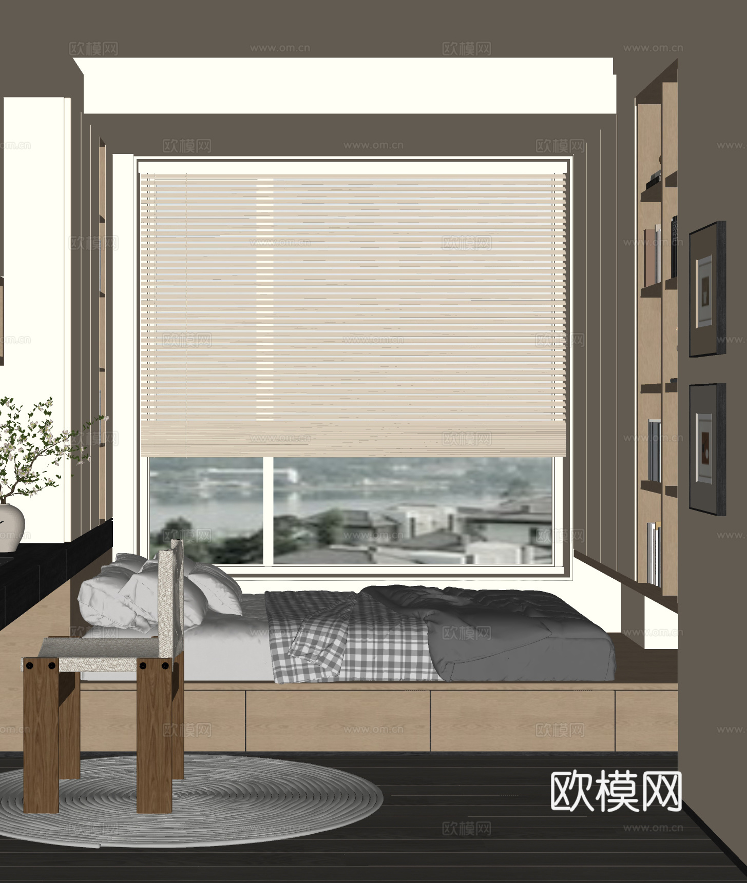 现代榻榻米卧室su模型