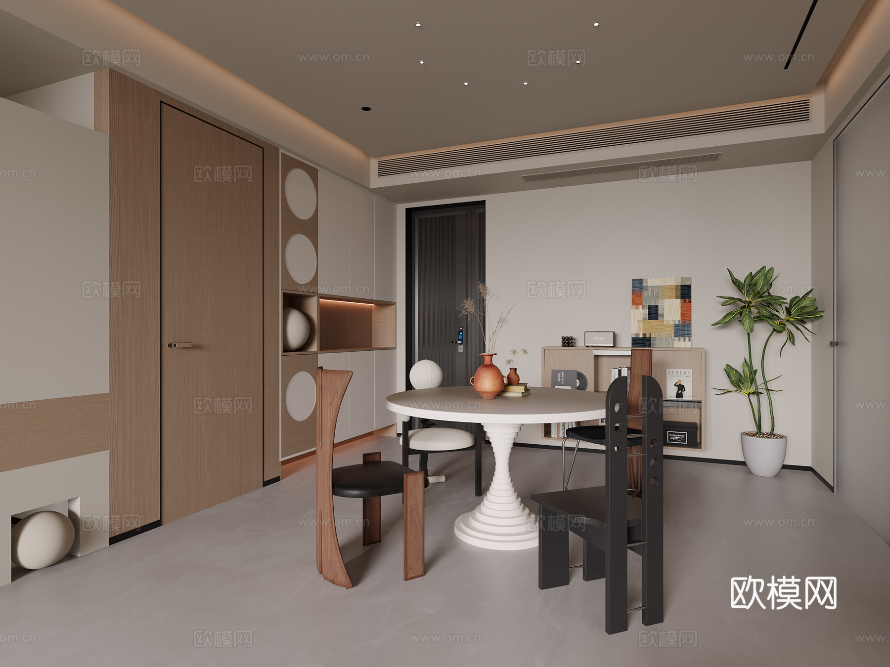 现代奶油风餐厅边柜鞋柜绿植3d模型