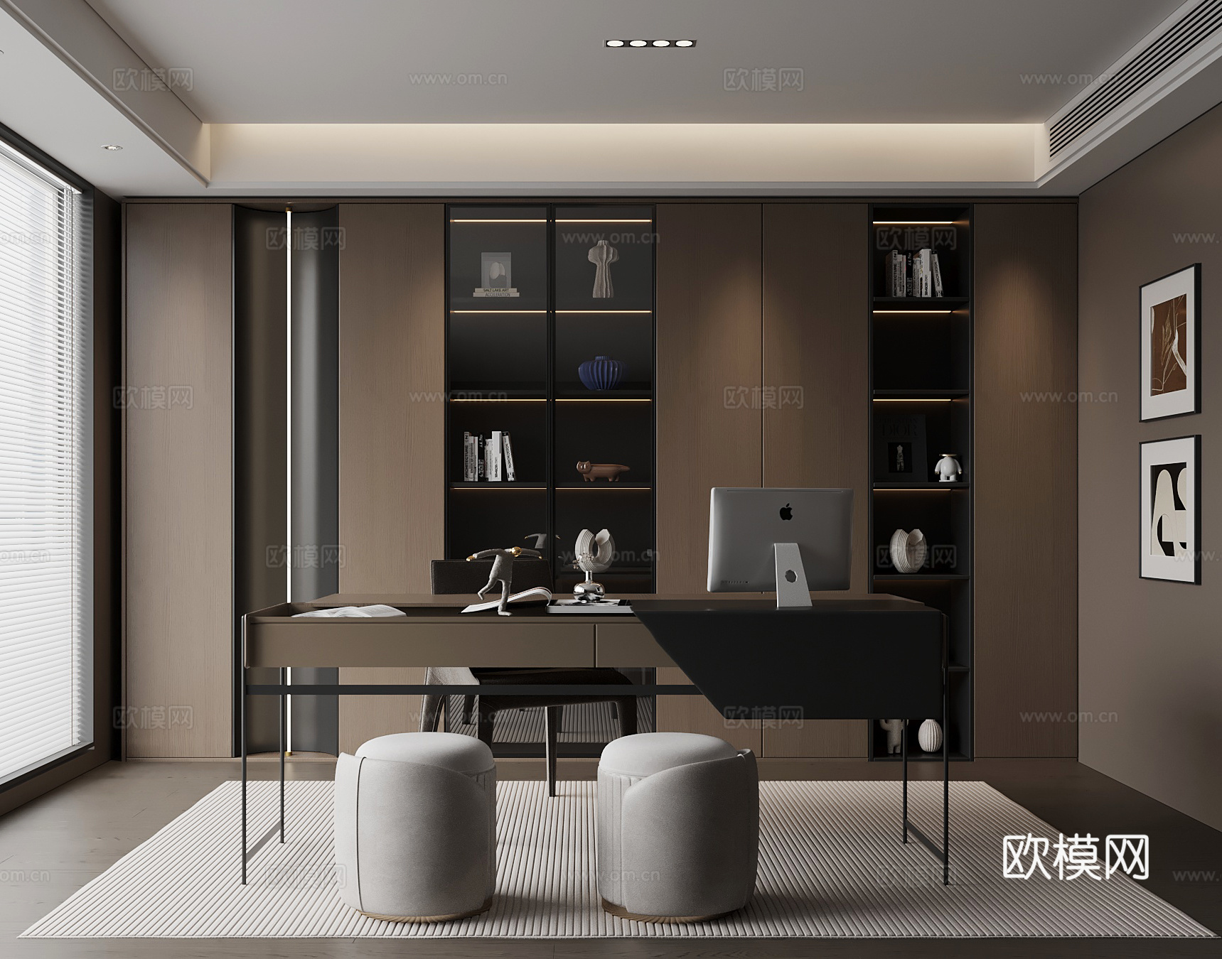 意式书房 书桌椅3d模型