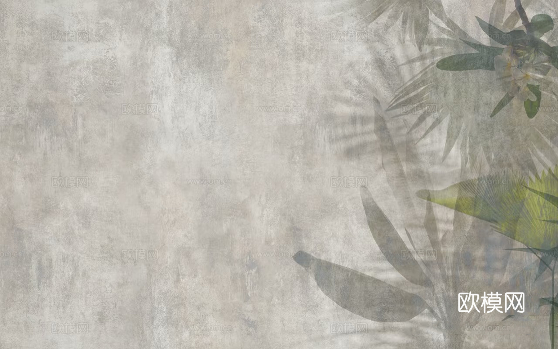 灰色复古做旧植物壁画