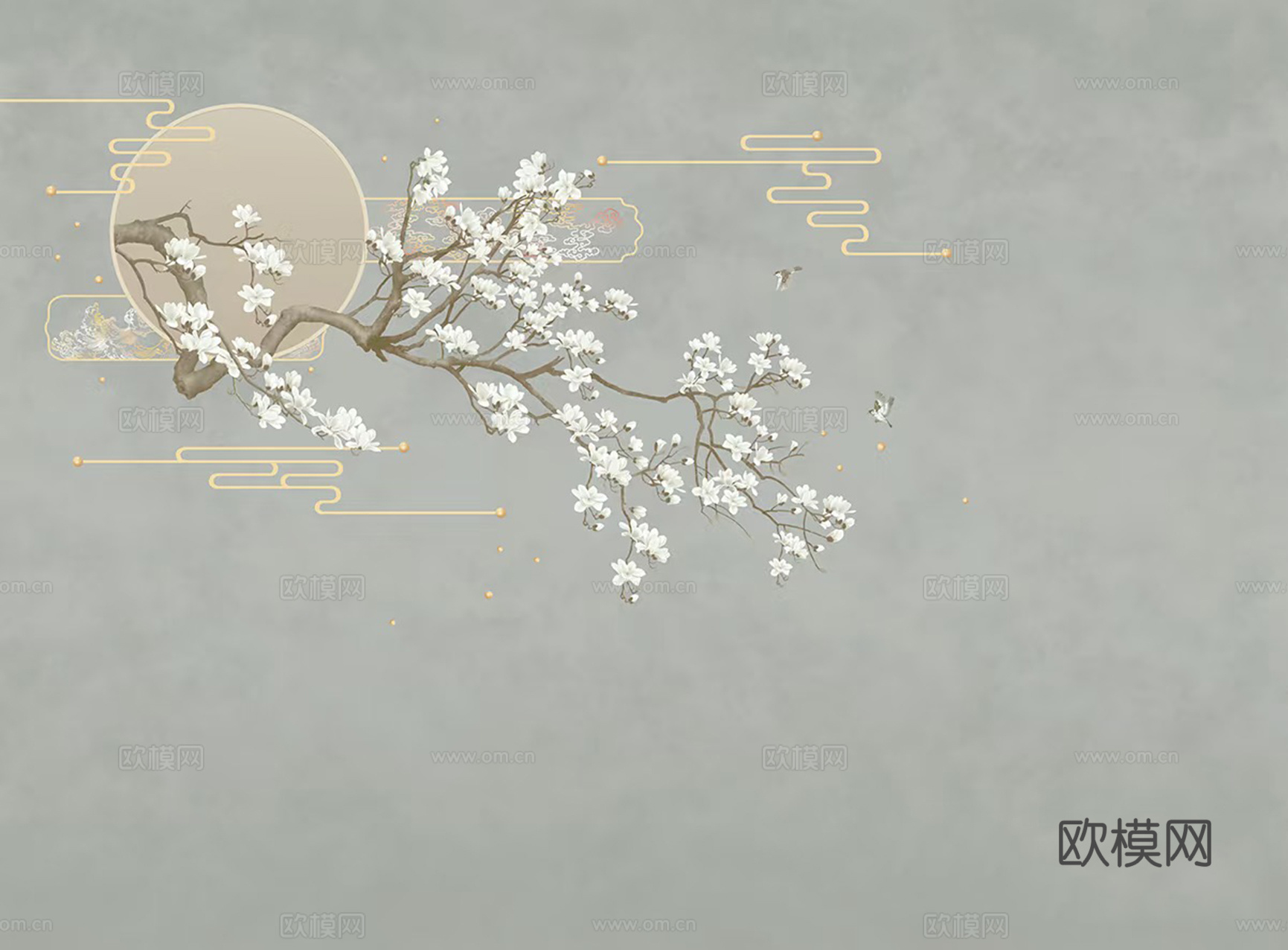 新中式花鸟壁画