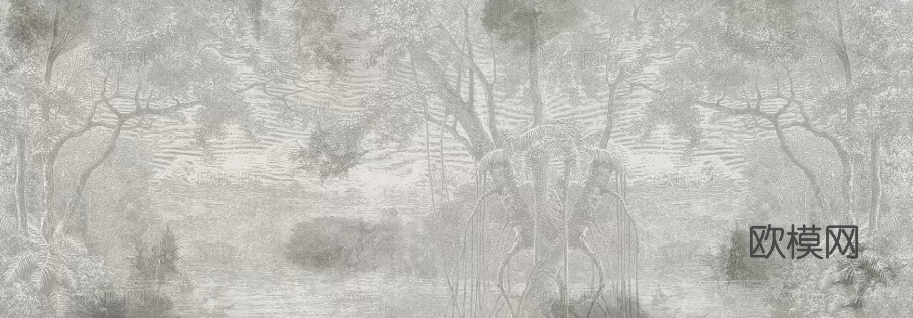 欧式复古森林植物壁画