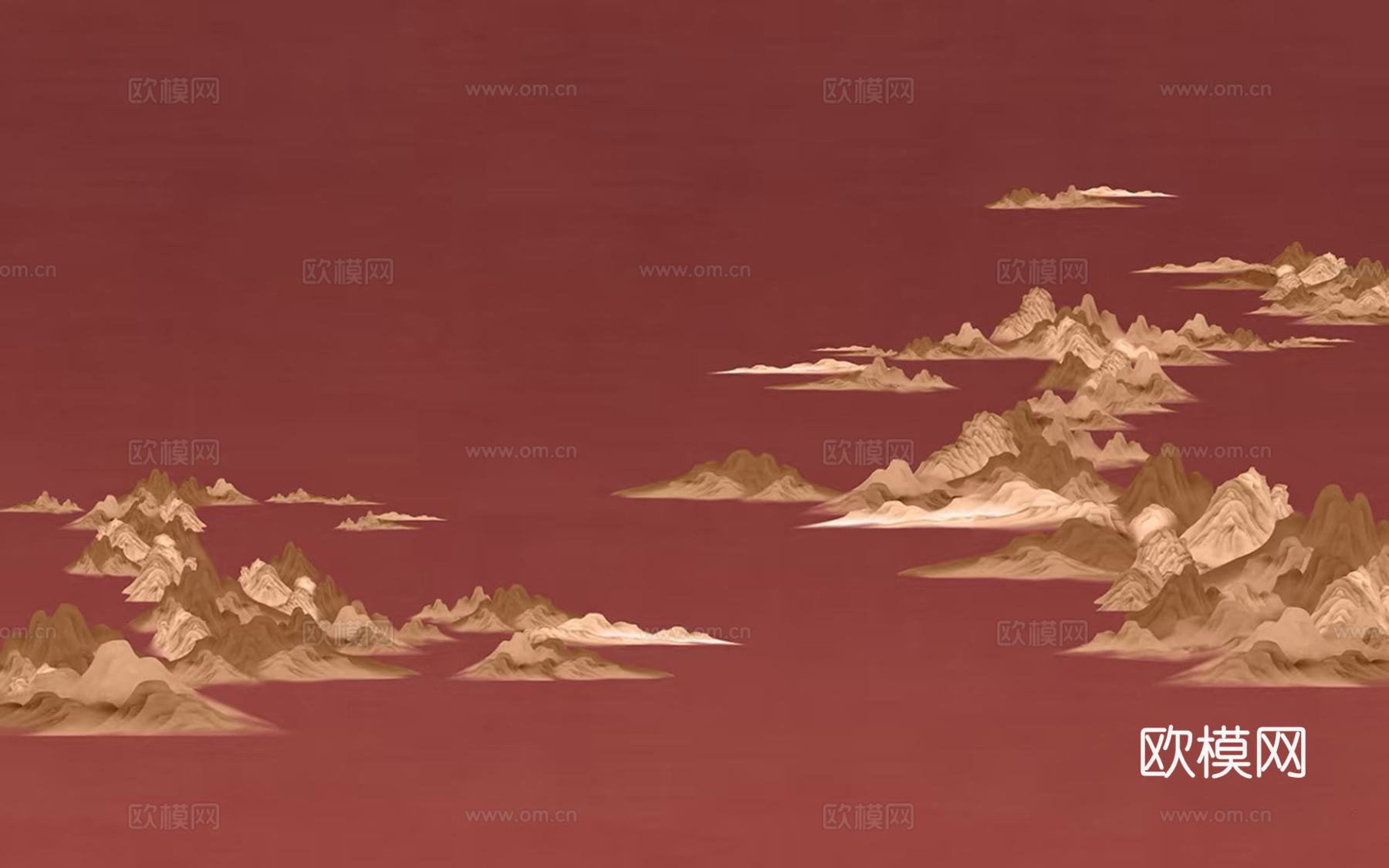 新中式红色山水壁画