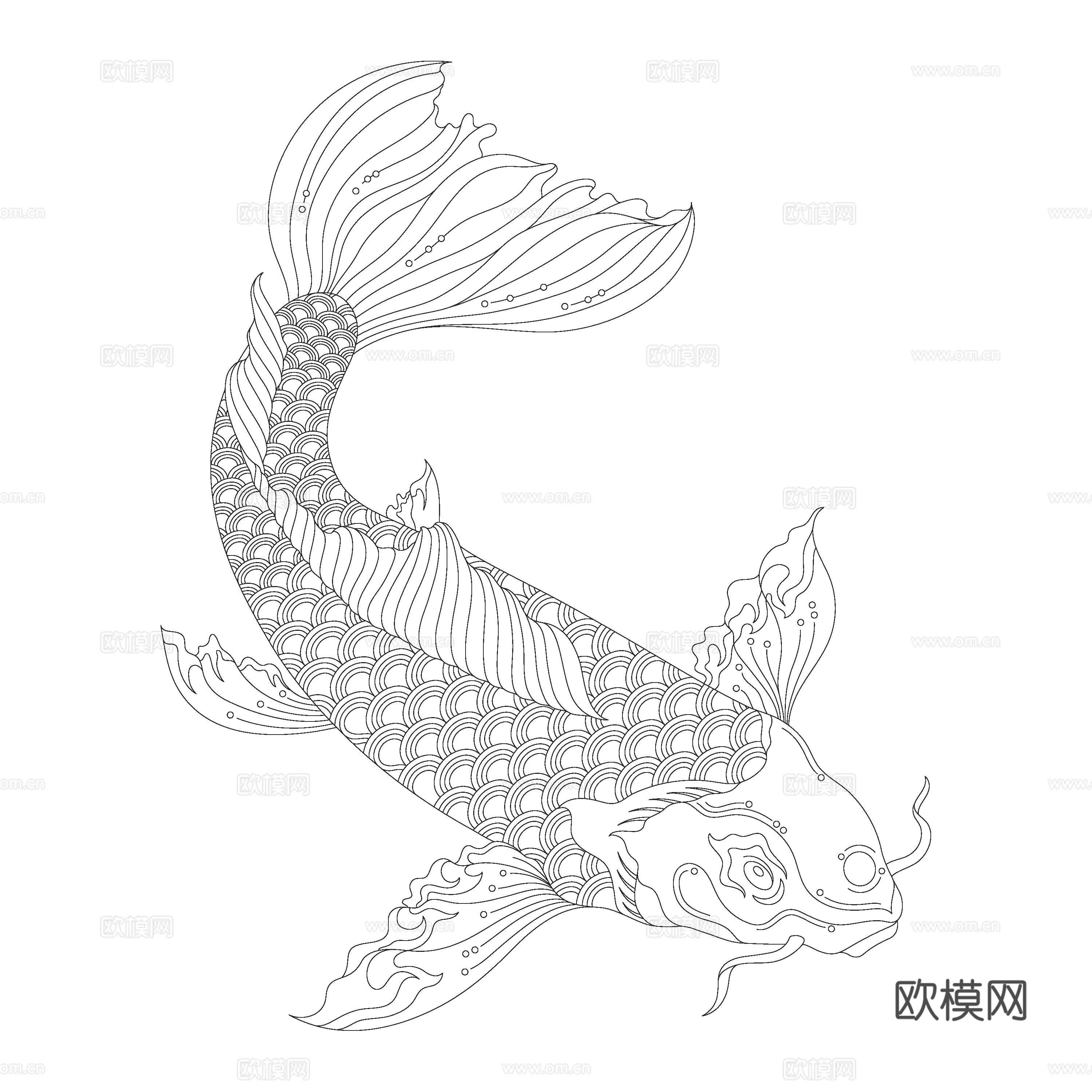 免抠锦鲤线稿 线描锦鲤图