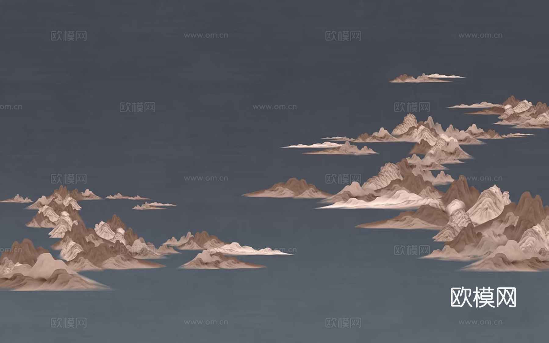新中式深灰色山水壁画