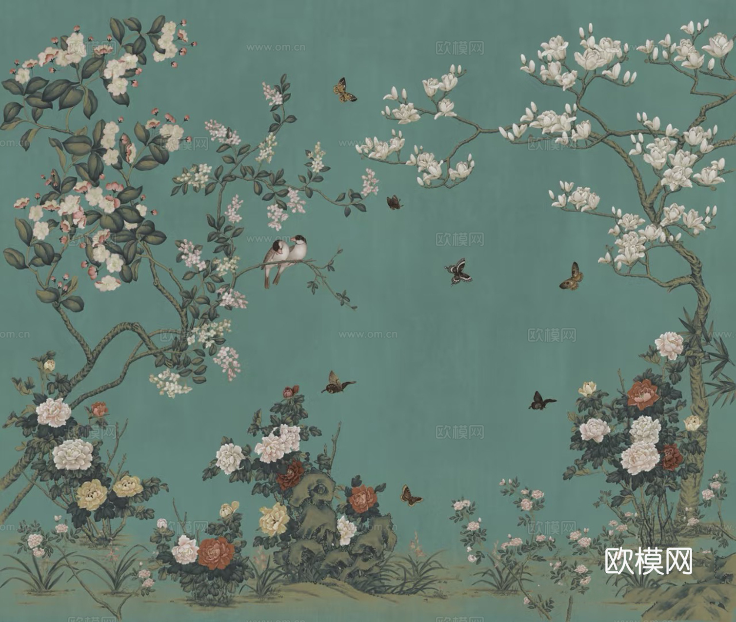 新中式美式花鸟壁画