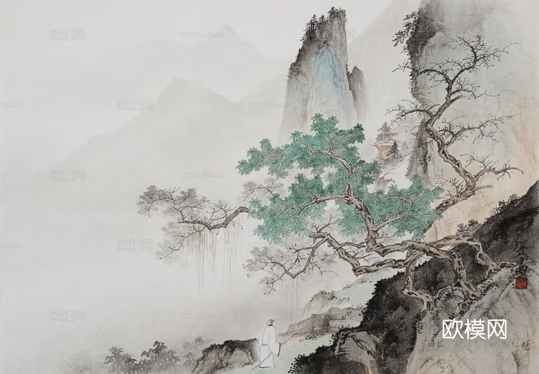 水墨山水壁画