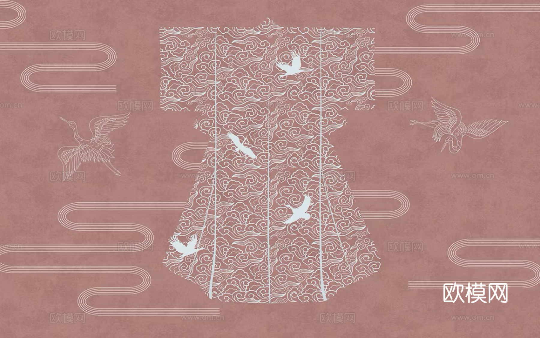 红色中式纹理壁画