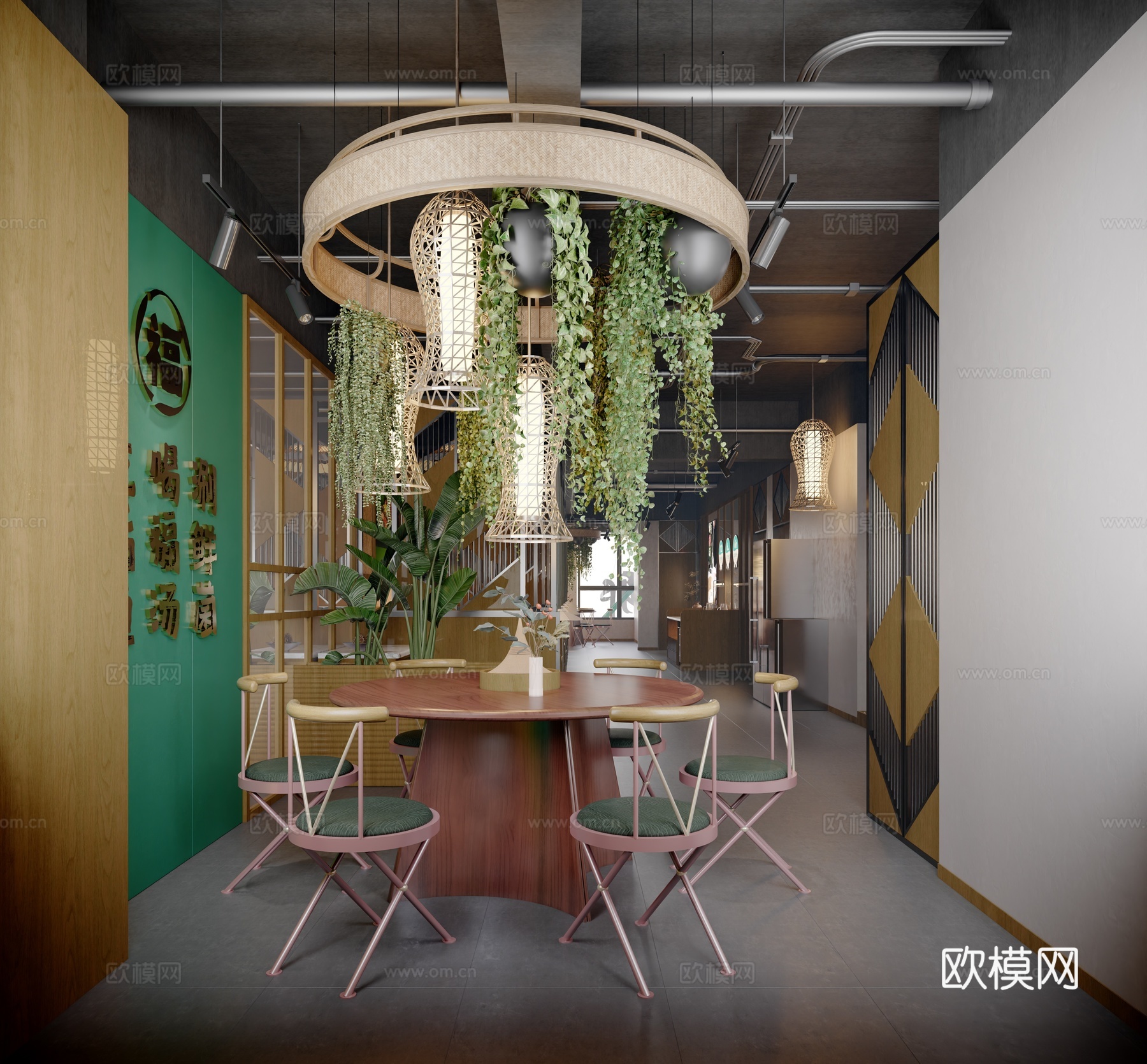 东南亚餐饮包厢 圆桌椅3d模型