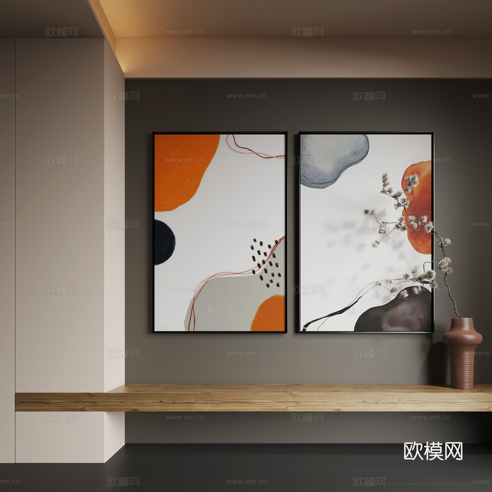 现代抽象挂画   现代组合画   现代极简挂画   现代意式3d模型