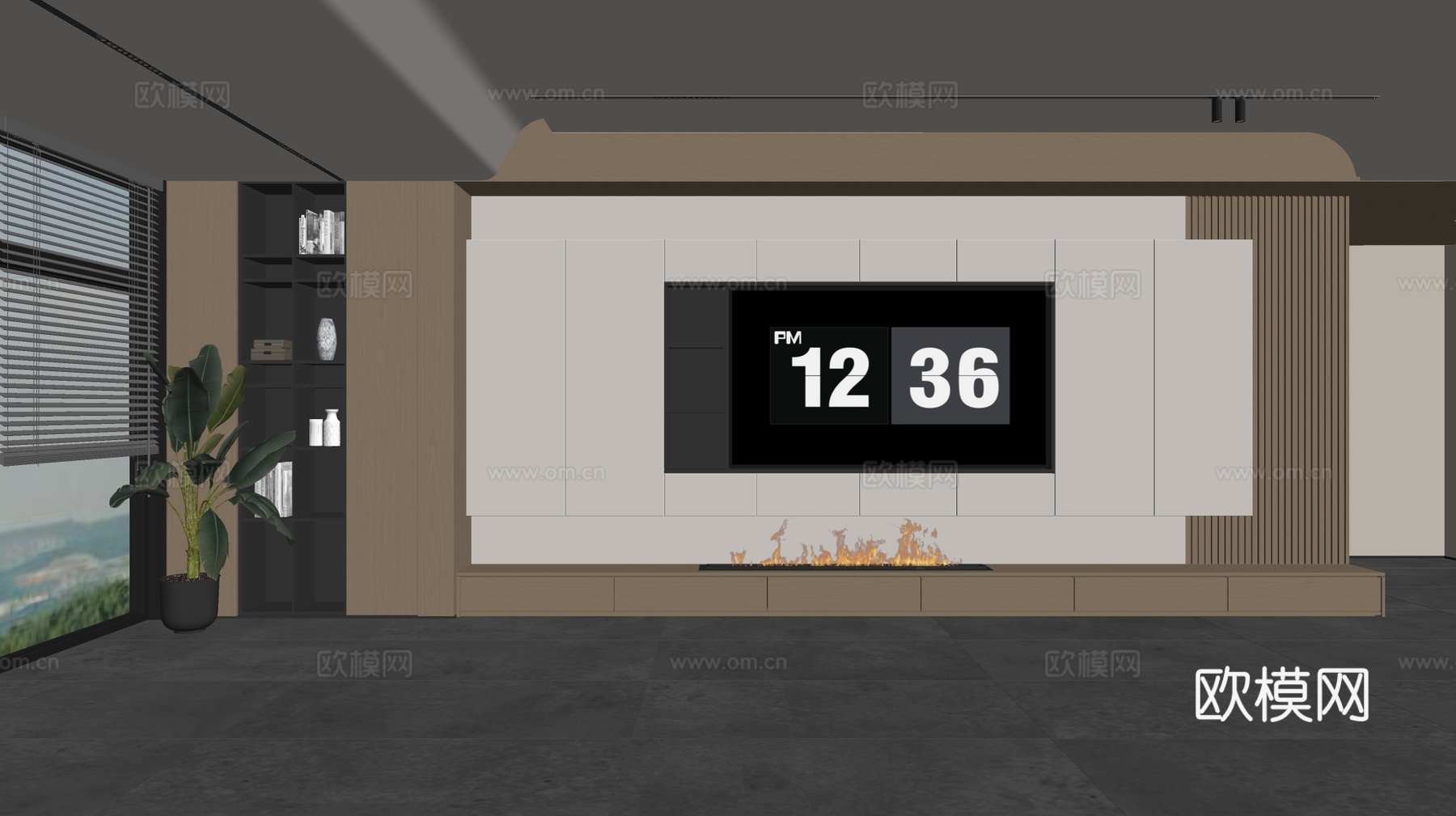 现代电视背景墙 现代摆件 阳台柜 客厅柜 木饰面背景墙su模型