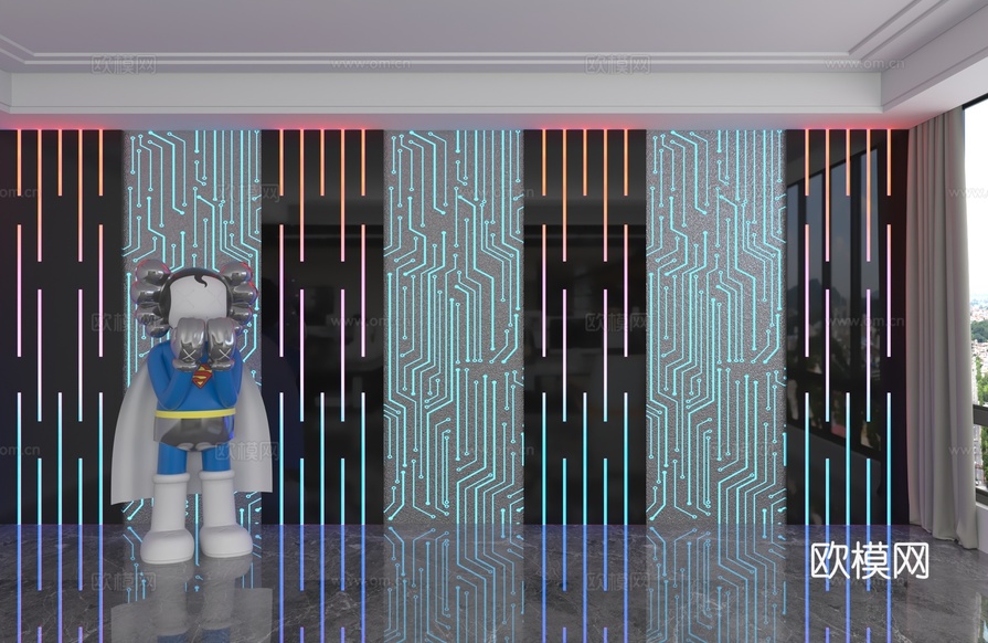 现代背景墙3d模型下载