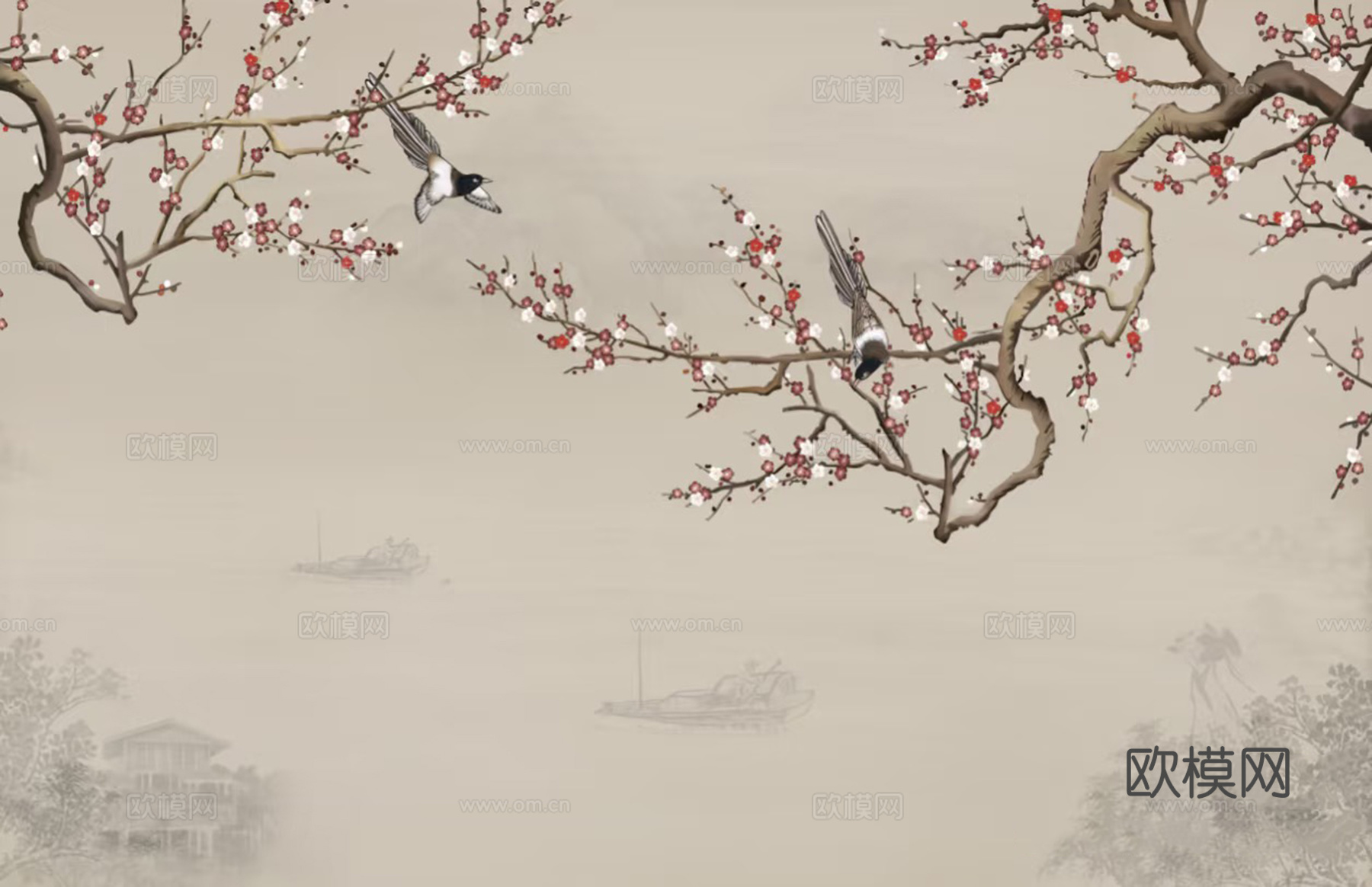 新中式花鸟壁画