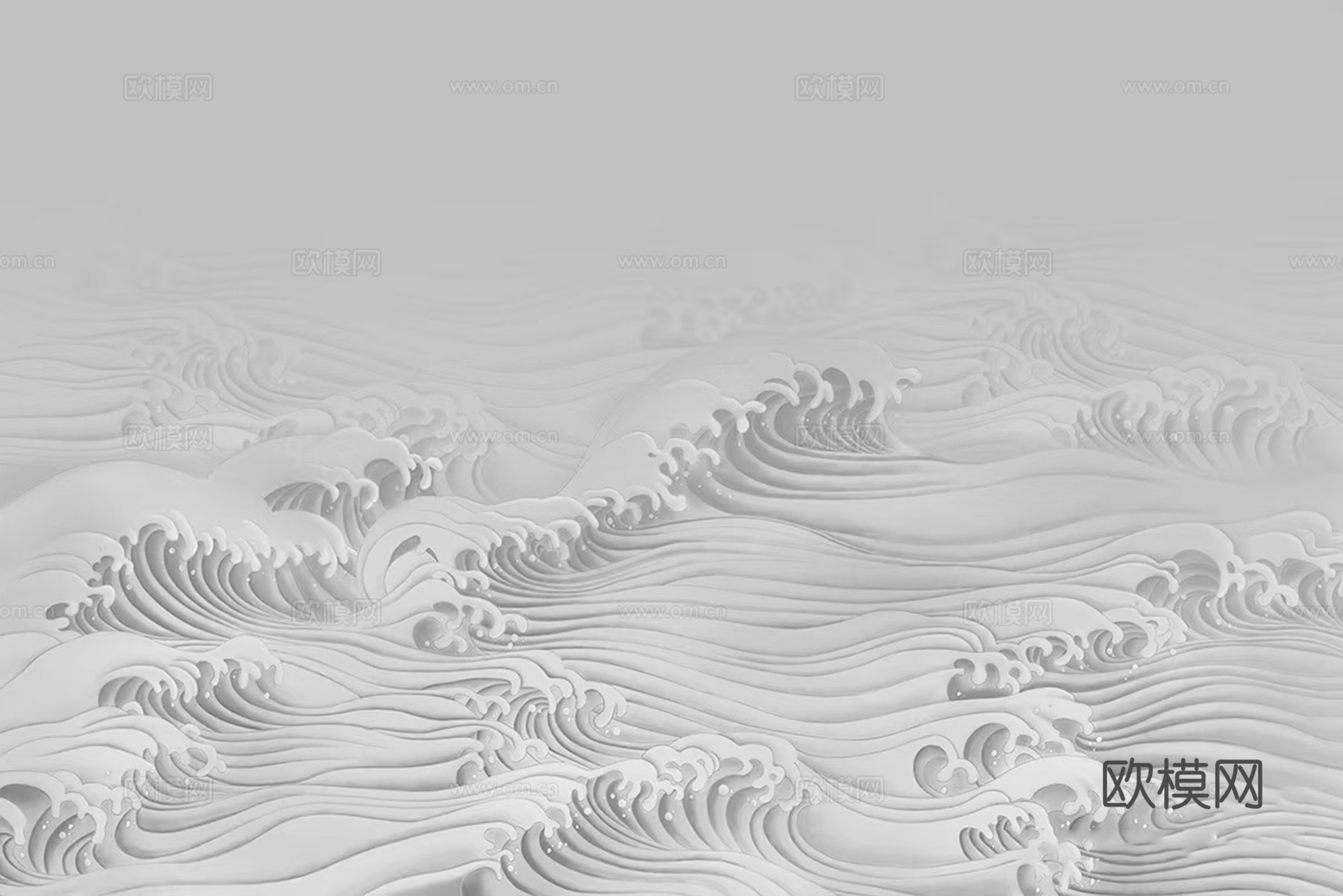 新中式灰白色海浪壁画