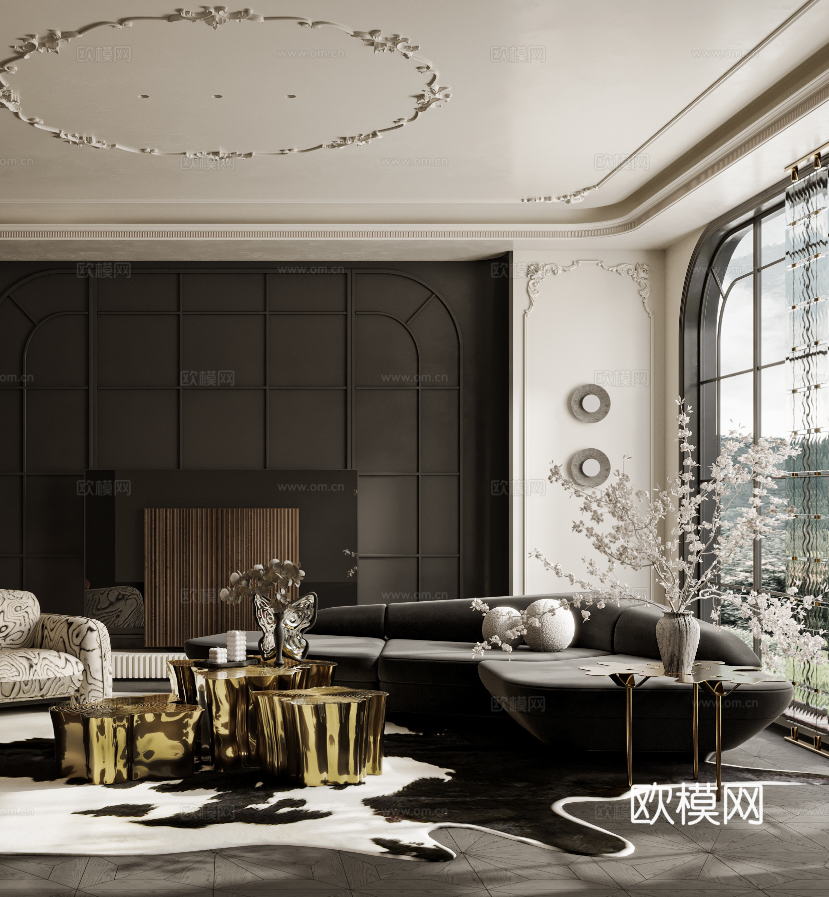法式客厅3d模型下载（渲染图3）