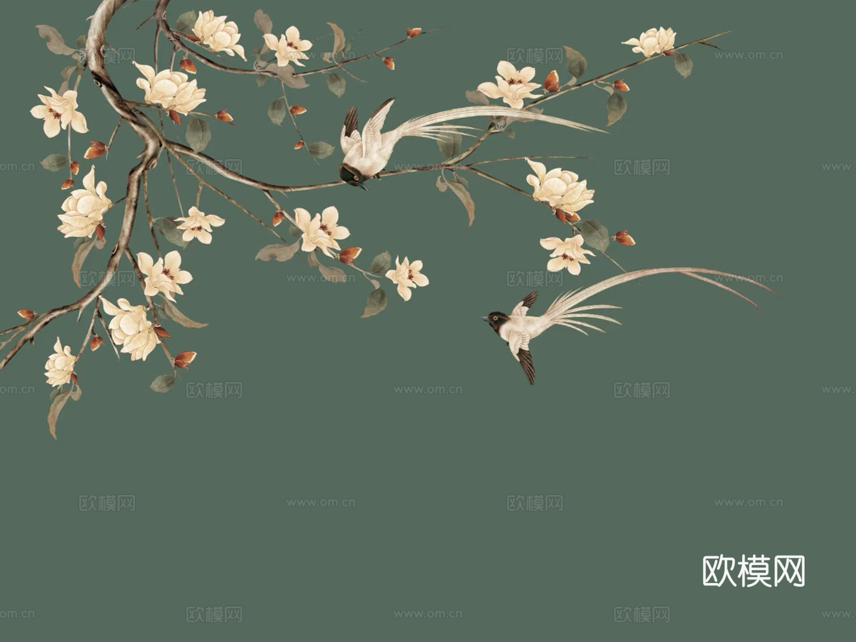 新中式美式花鸟壁画