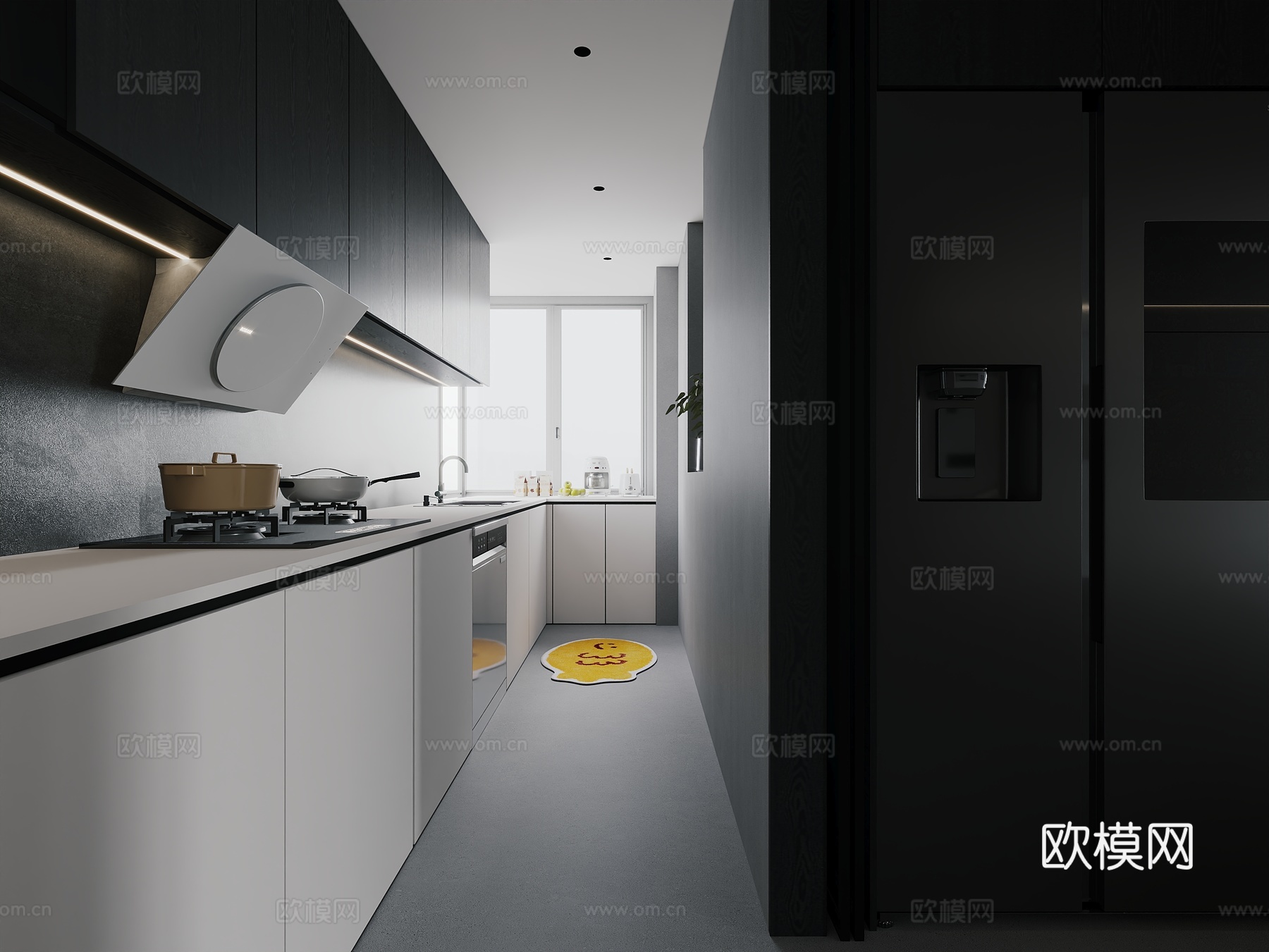 现代极简 黑白灰 厨房3d模型