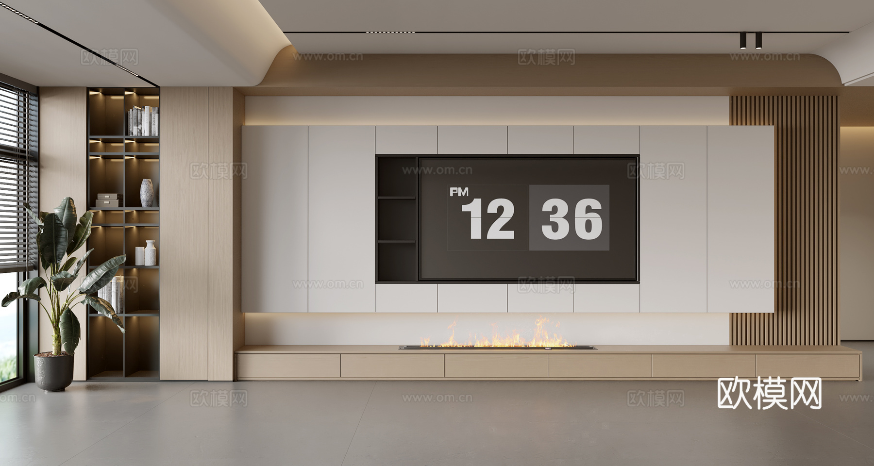 现代电视背景墙 现代摆件 阳台柜 客厅柜 木饰面背景墙su模型