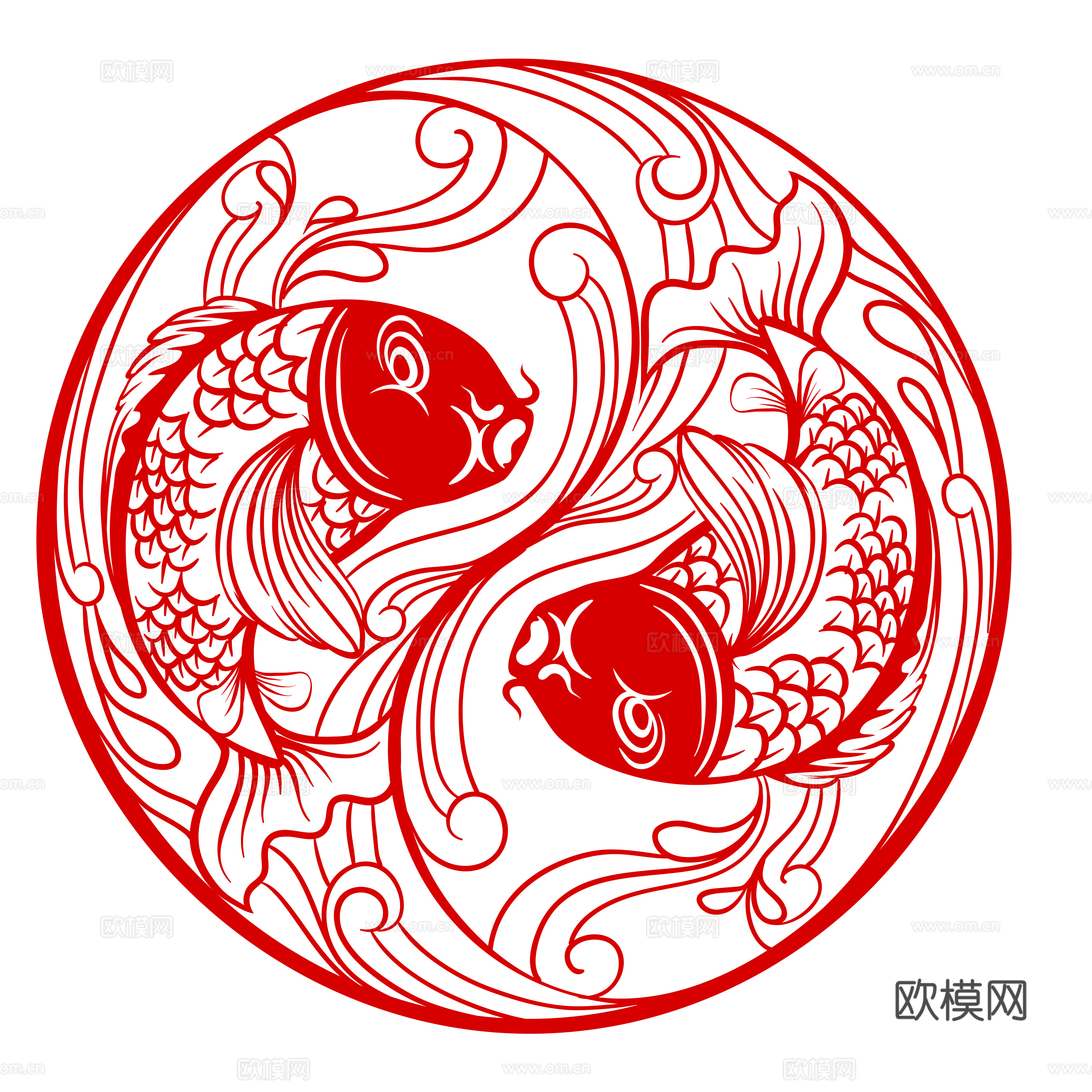 免抠窗花剪纸 年年有余 节日素材 过年窗花  剪影