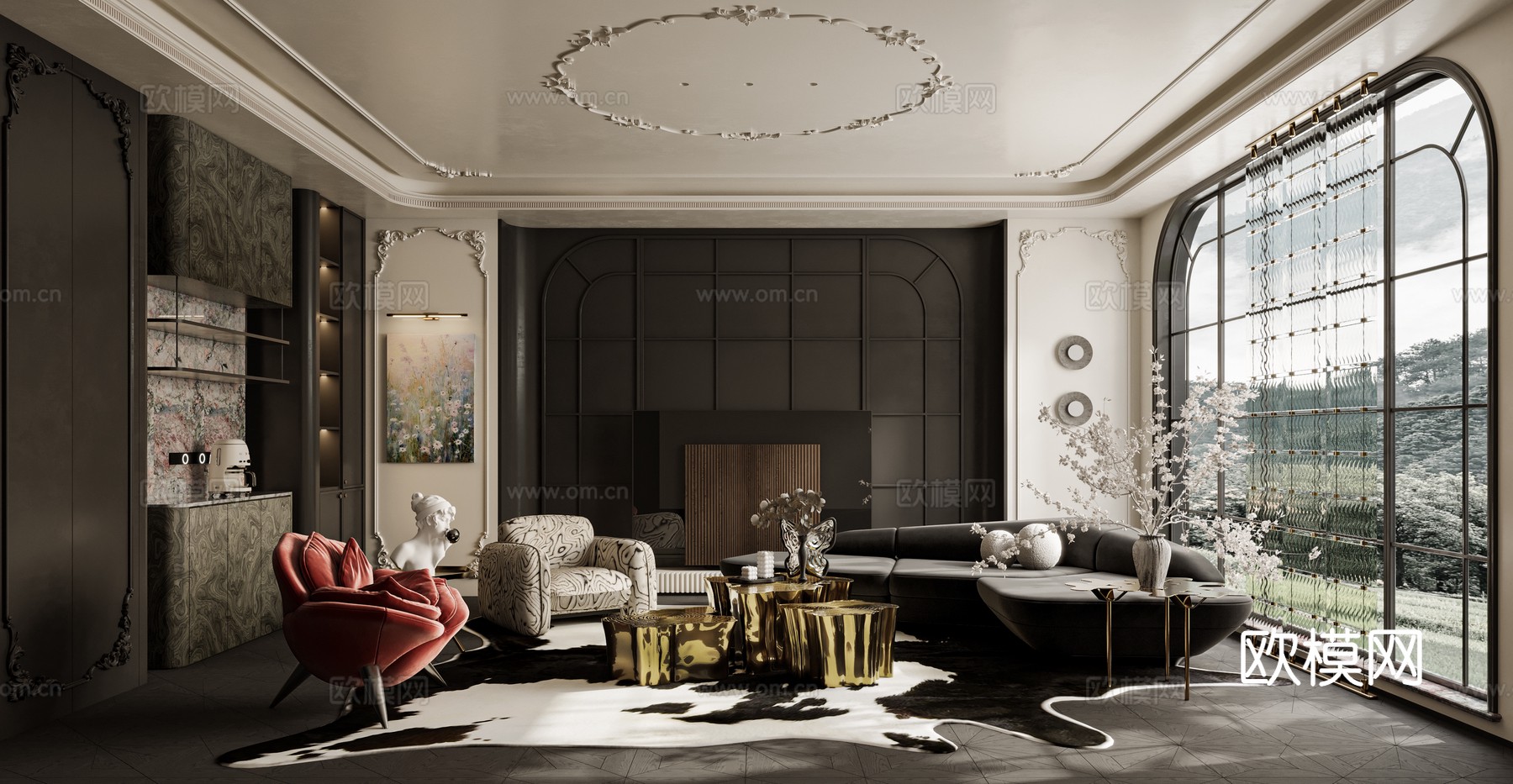法式客厅3d模型下载（渲染图1）