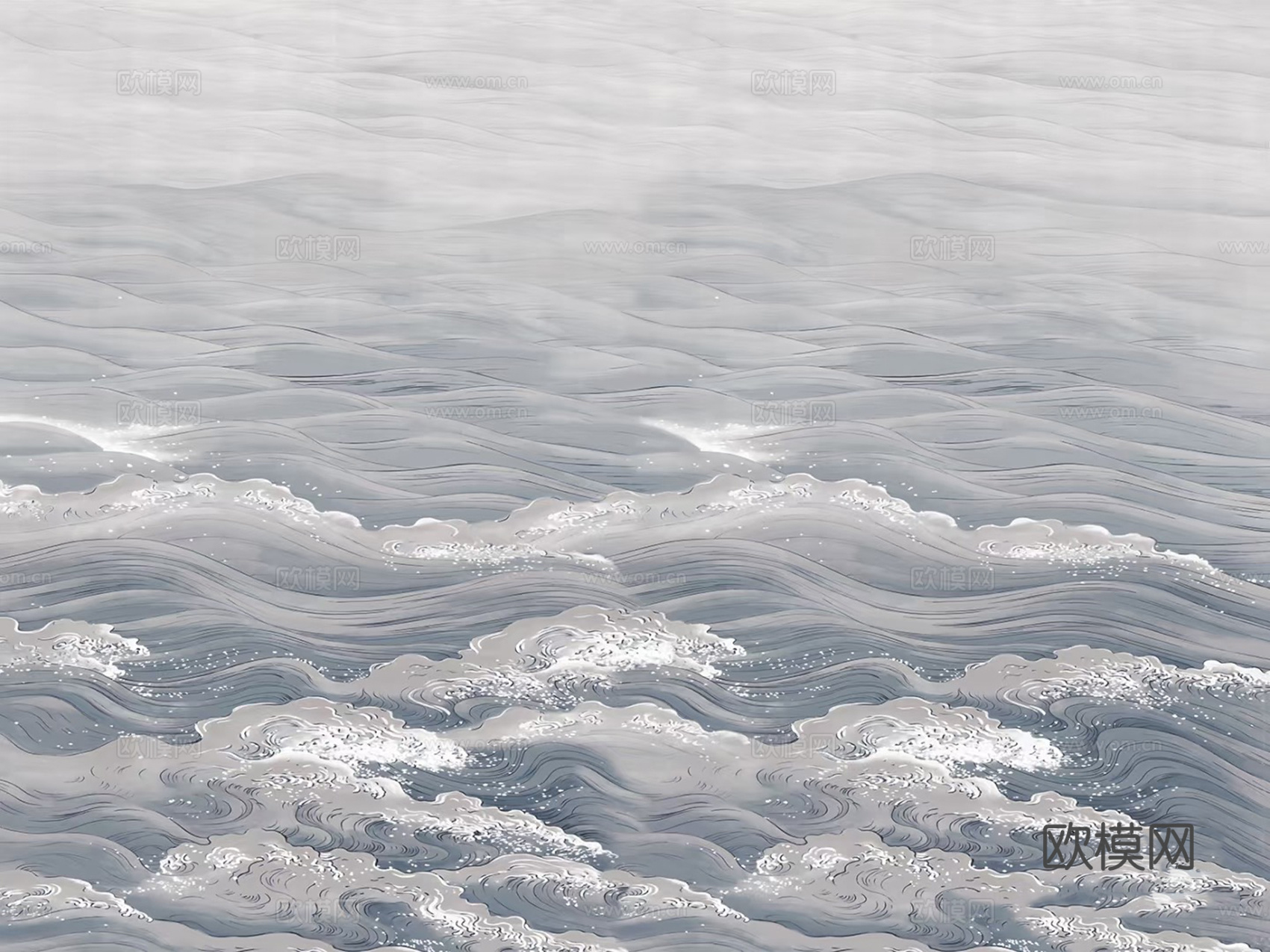 新中式灰色海浪壁画