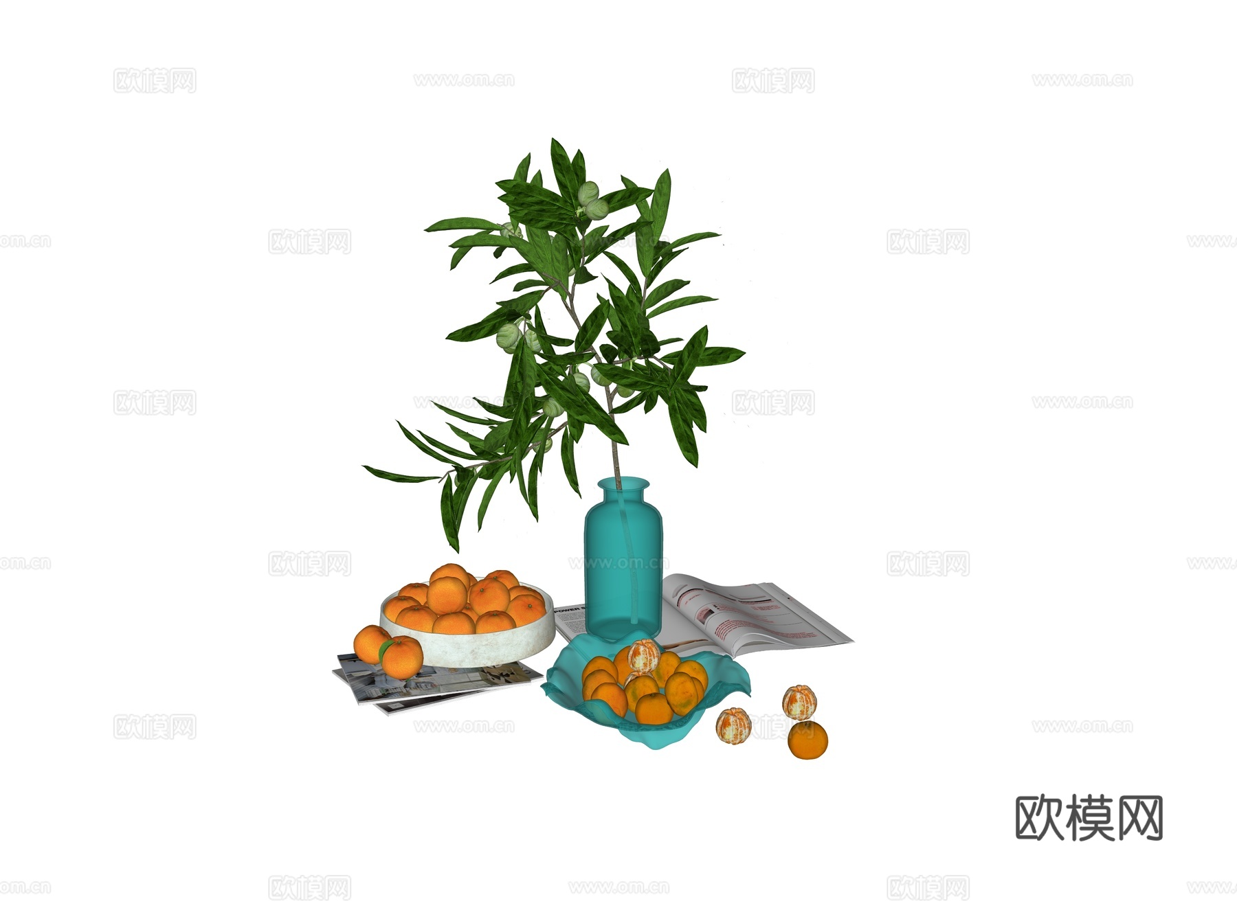 现代侘寂风格 室内 户外桌面饰品摆件 花瓶 插花 水果 果盘su模型